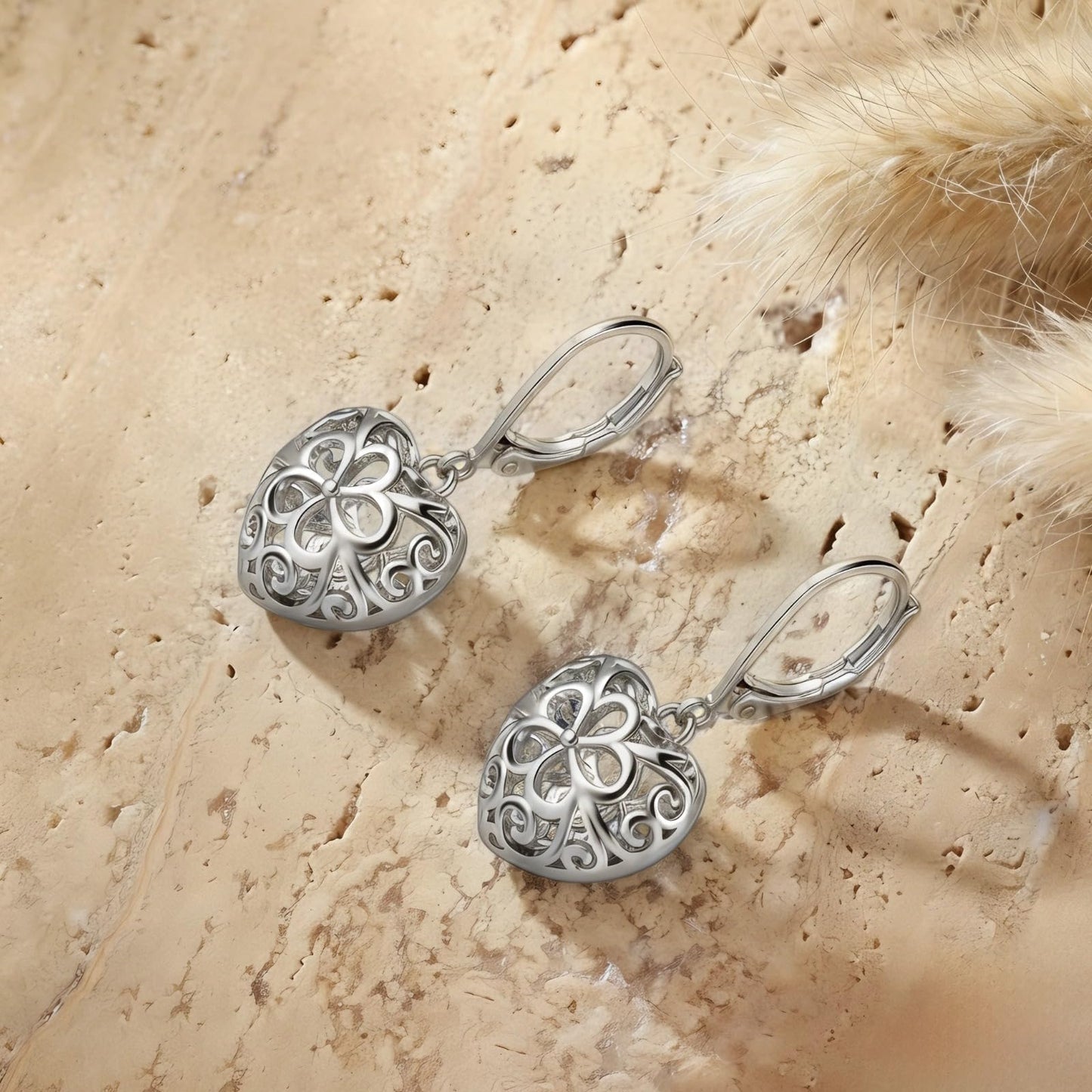 925 Sterling Silver Dangle Heart Earrings for Women Hypoallergenic Filigree Leverback Drop Earrings Jewelry Gifts