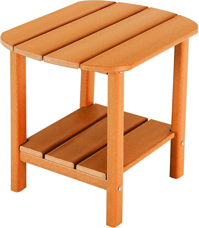 LZRS Double Adirondack Side Table, Outdoor Side Tables, End Tables for Patio, Backyard,Pool, Indoor Companion, Easy Maintenance & Weather Resistant(Orange)