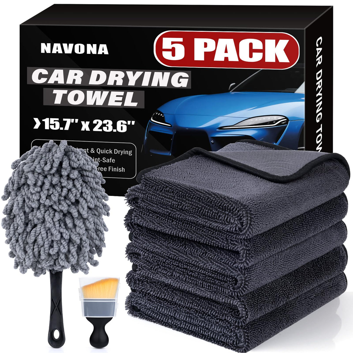 5 Pack Microfiber Car Drying Towels (200 Count)