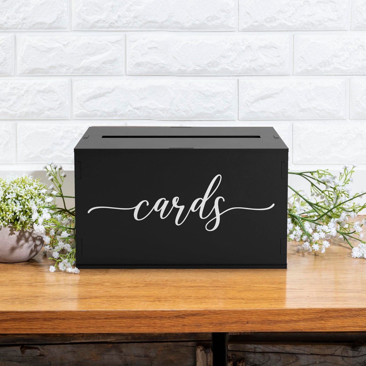 Heather & Willow Rustic Wooden Card Box with Lid | Wedding & Baby Shower Decoration - Black
