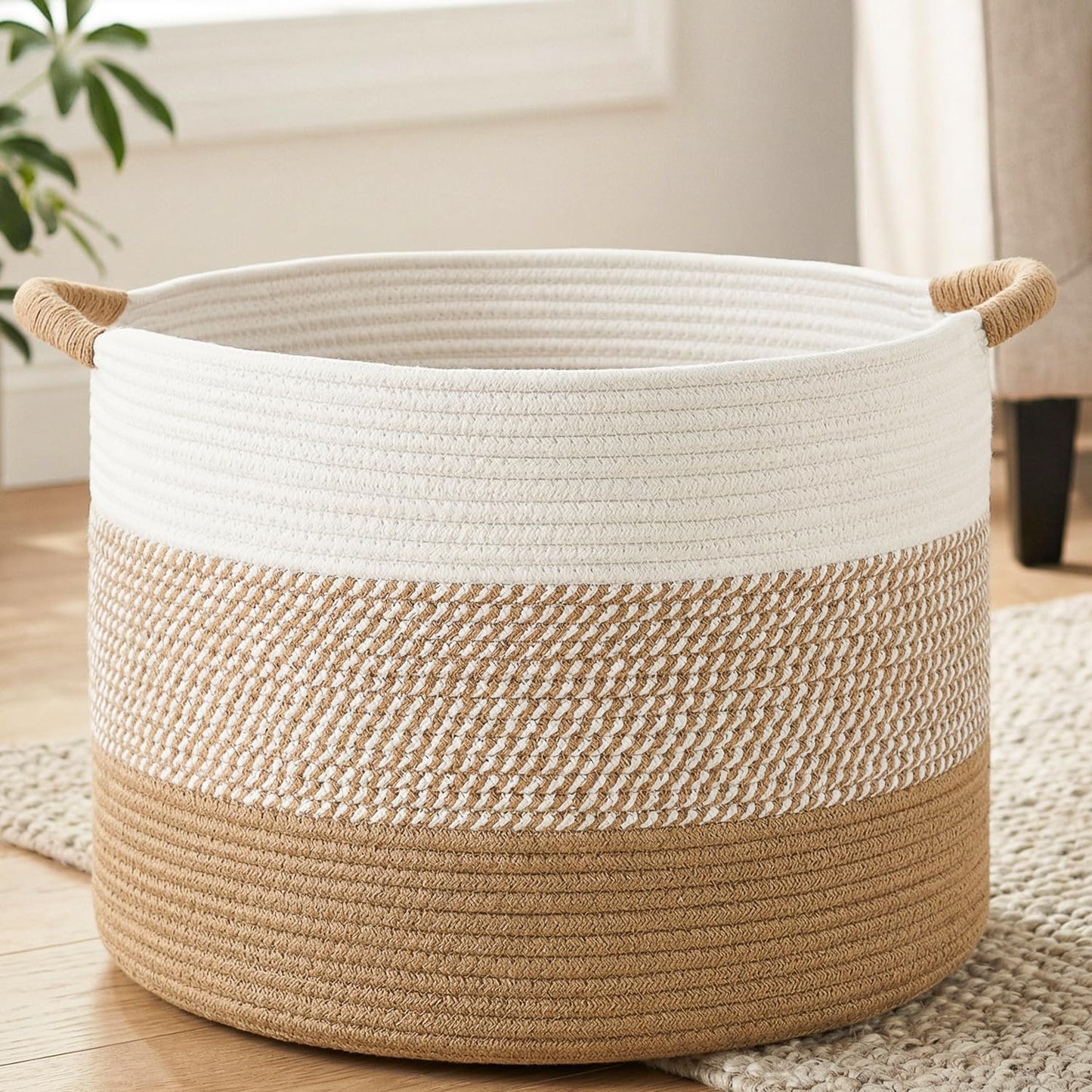 Artfeel 70L Large Cotton Rope Basket, Decorative Woven Blanket Storage for Living Room, Boho Toy Storage & Toy Box for Kids, Versatile Laundry Basket & Nursery Hamper for Blankets(Brown)
