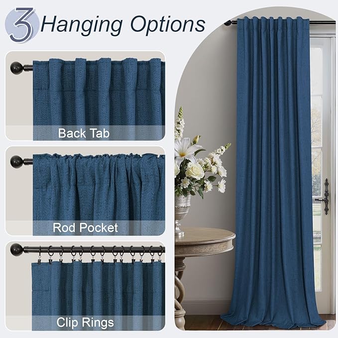Navy Blue Small Blackout Curtains for Bathroom 45 Inches Long 2 Panel Sets Linen Look Back Tab Pocket Black Out Short Length Heat Reflective RV Curtains for Kids Boys Bedroom Door Camper Patriotic