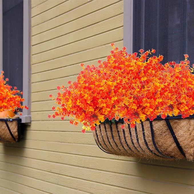 Artificial Fall Flowers, Fake Outdoor UV Resistant Autumn Plants for Home Kitchen Christmas Festival Thanksgiving Autumns Decoration(Gold Yellow)