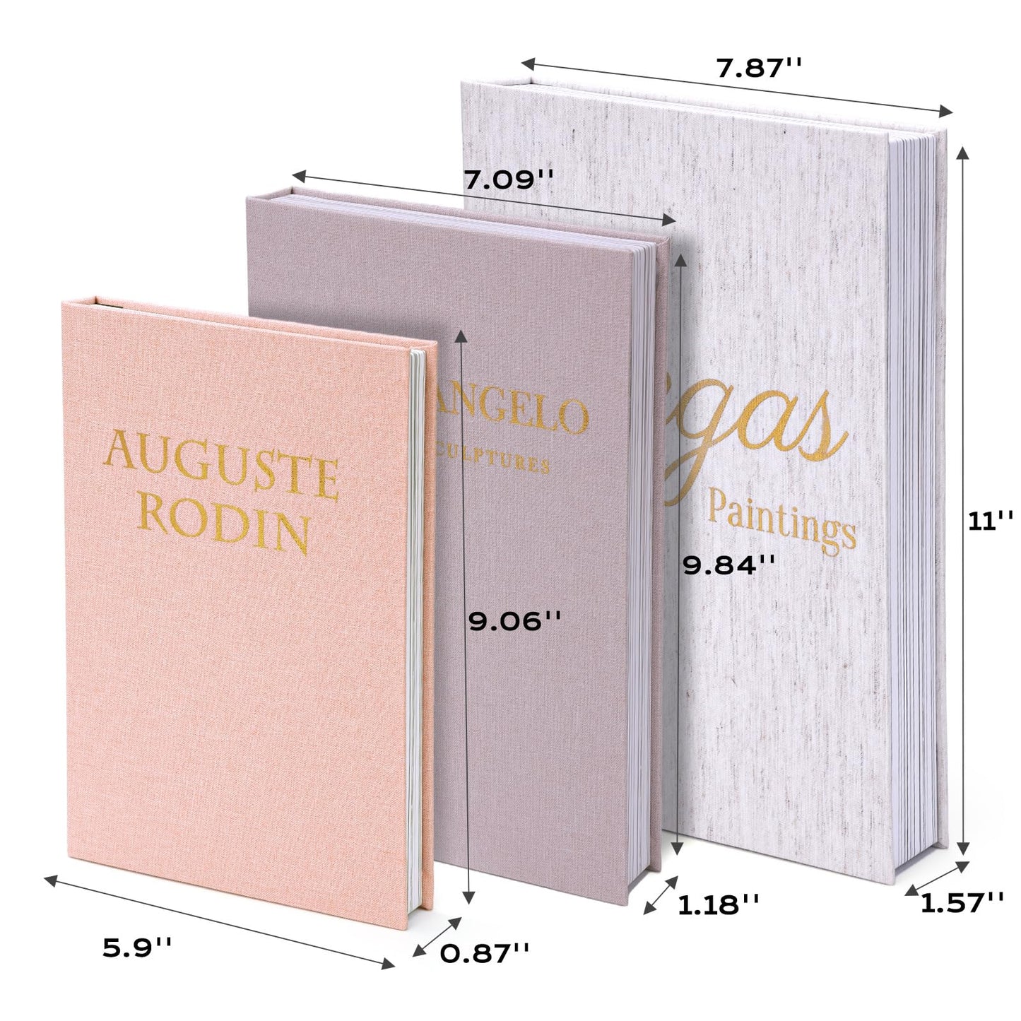 XKDOUS Set of 3 Linen Decorative Books with Gold Foil Cover Faux Book Storage Box for Coffee Table, Bathroom Shelf & Home Decor