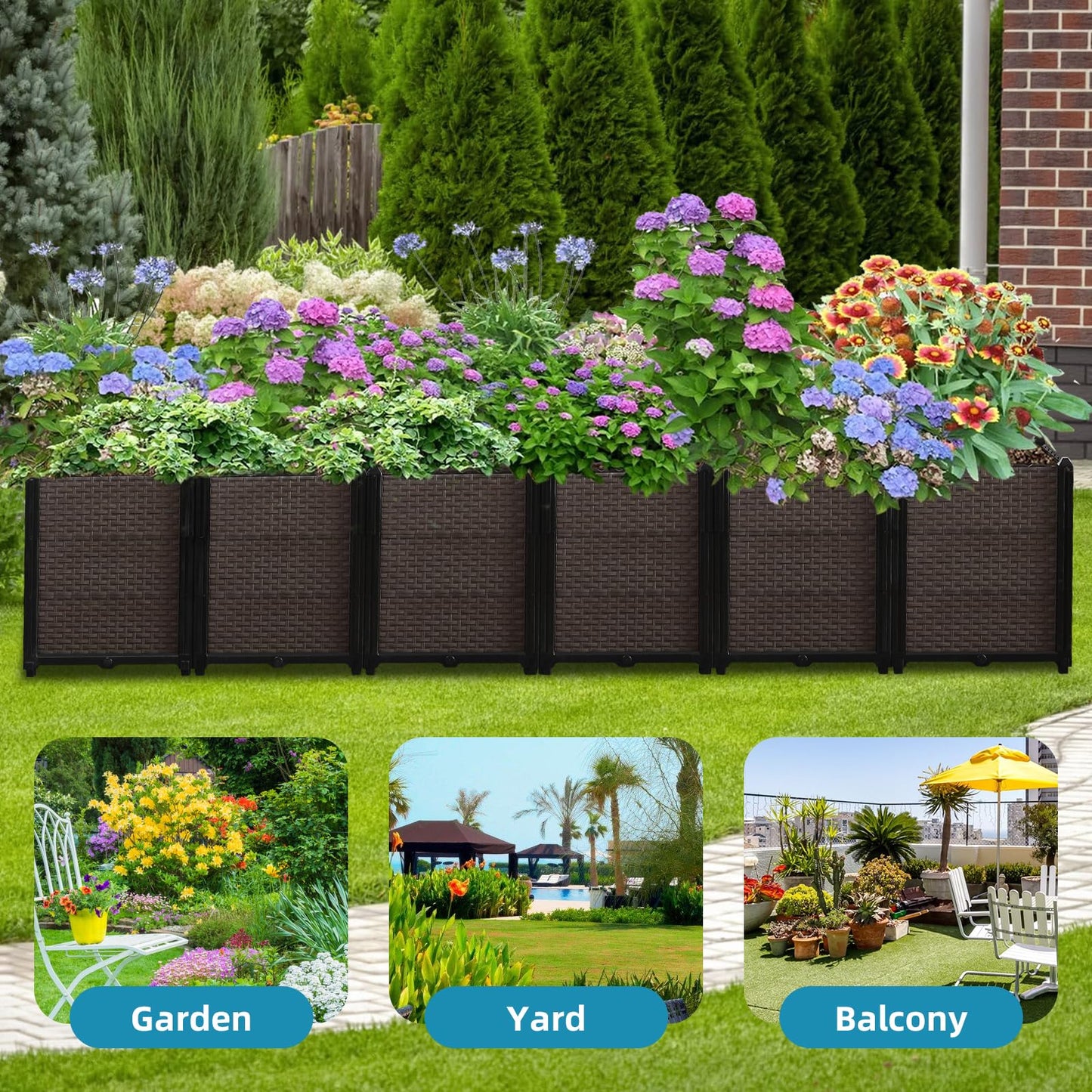Large Raised Planter Box Outdoor Self Watering 94.4"x15.7"x19.7", Deep Raised Garden Bed - Elevated Garden Box with Drainage Plug, Rectangular Garden Planter Perfect for Patio Balcony Deck