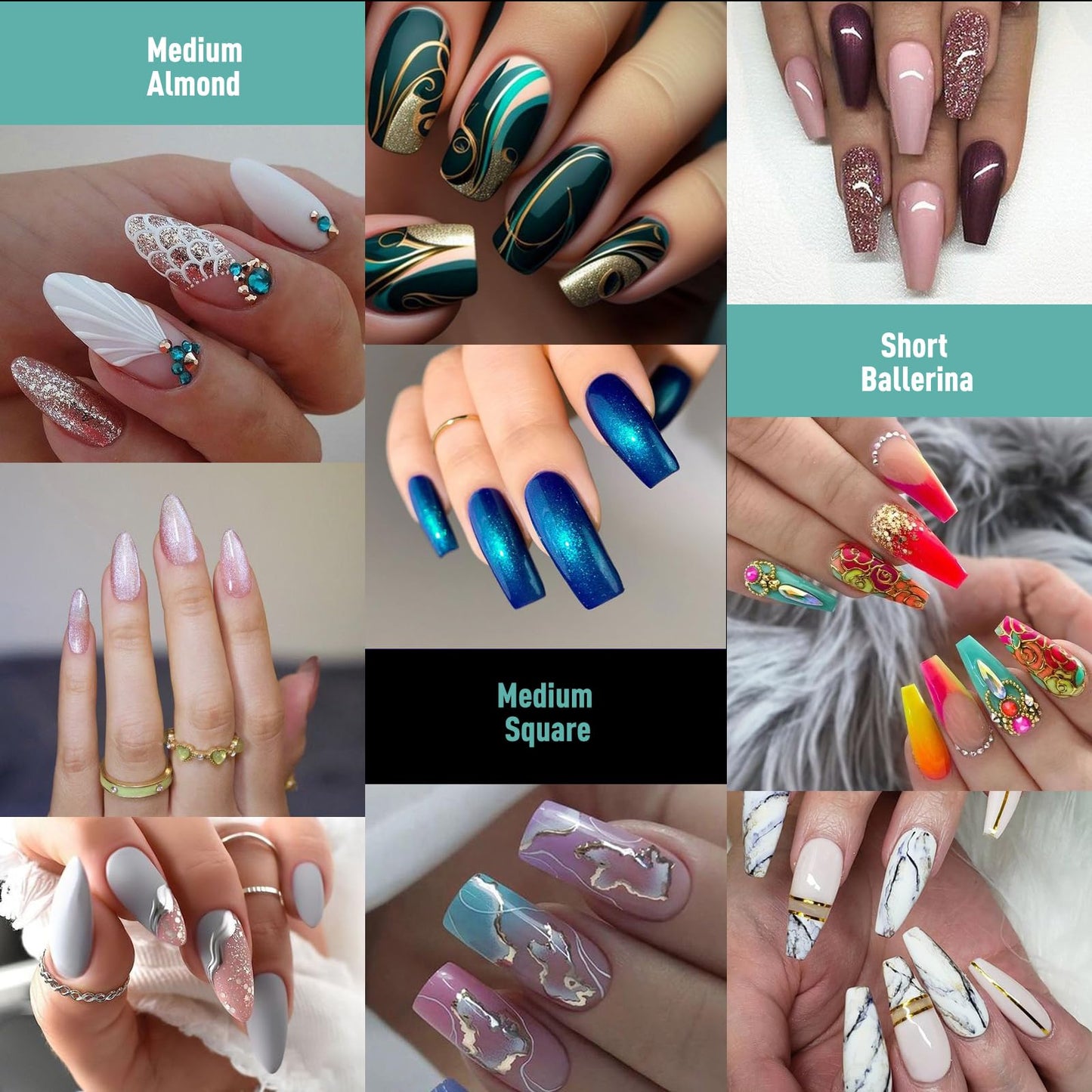 6 Styles Soft Gel Nail Tips - Short Almond Coffin Ballerina and Medium Almond Square Ballerina, 720Pcs Pre-shaped Half Matte Acrylic Nail Tips Clear Full Cover Press On Nails, Home Salon DIY Nails