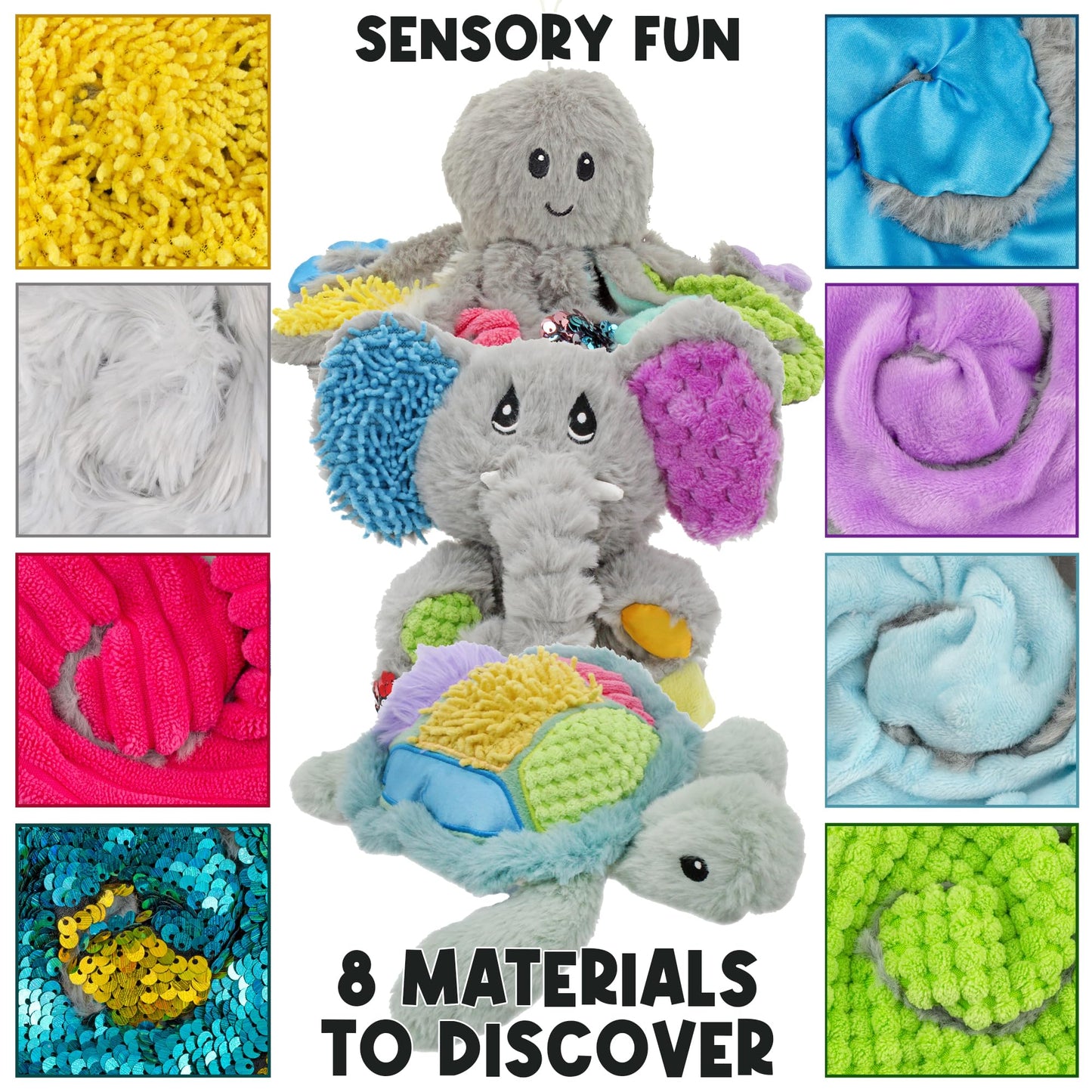 MEAVIA Sensory Plush Gift Set (Set of 3); Mini Friends, Octopus, Elephant, and Turtle Stuffed Toys