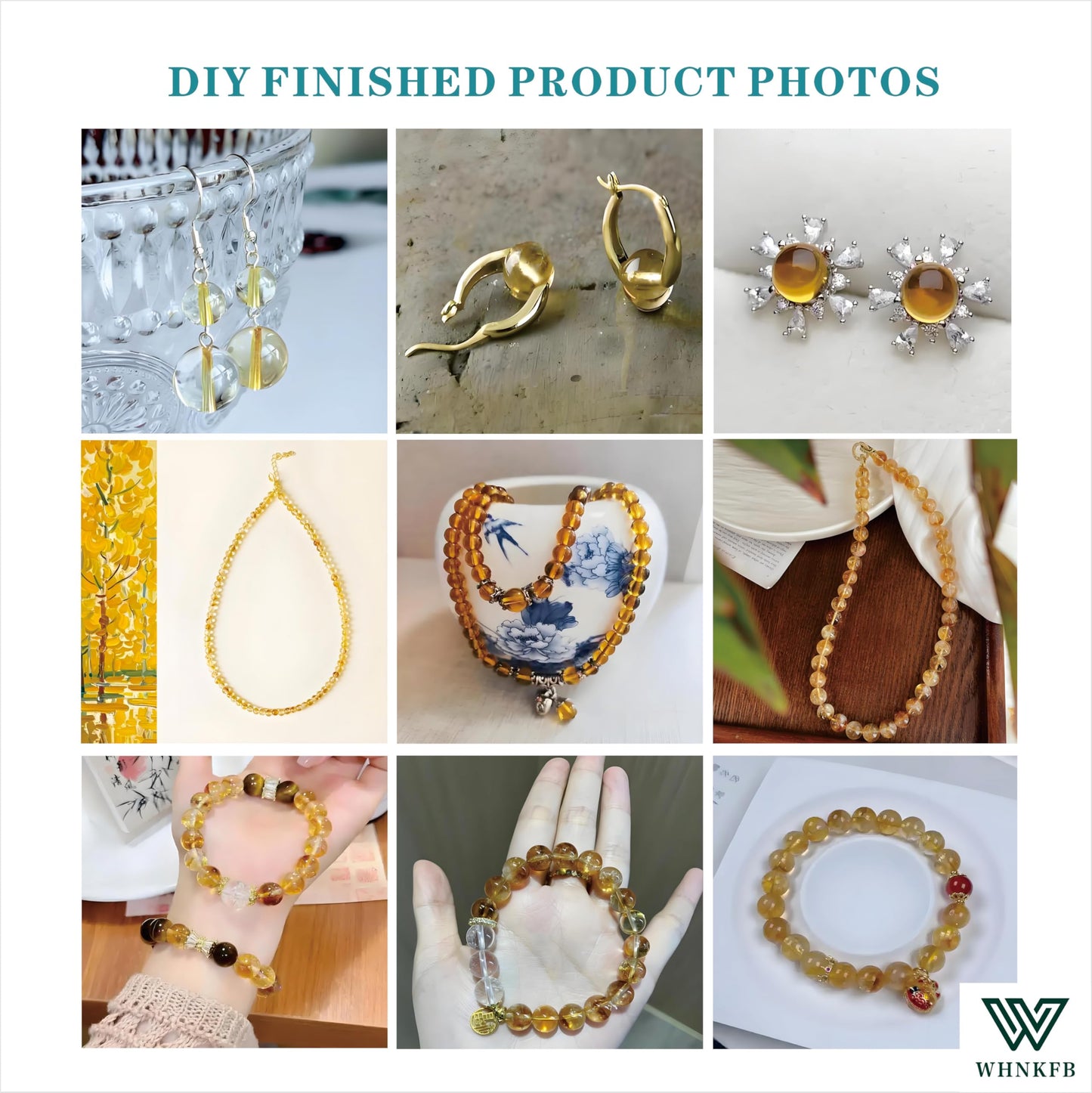 WHNKFB 8mm 50PCS Natural Citrine Round Beads, Smooth Polished Loose Yellow Crystal Beads for Jewelry Making Craft - 4mm 6mm 8mm 10mm Options with Free Elastic Cord