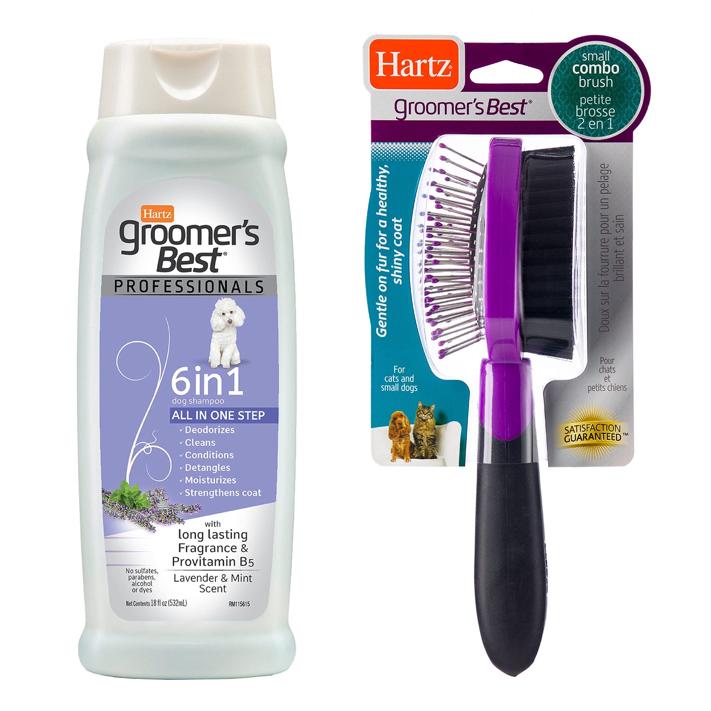 Hartz Grooming Supplies Bundle with Groomer's Best Professionals 6-in-1 Dog Shampoo and Combo Brush for Dogs, Good for All Dogs & Coat Types