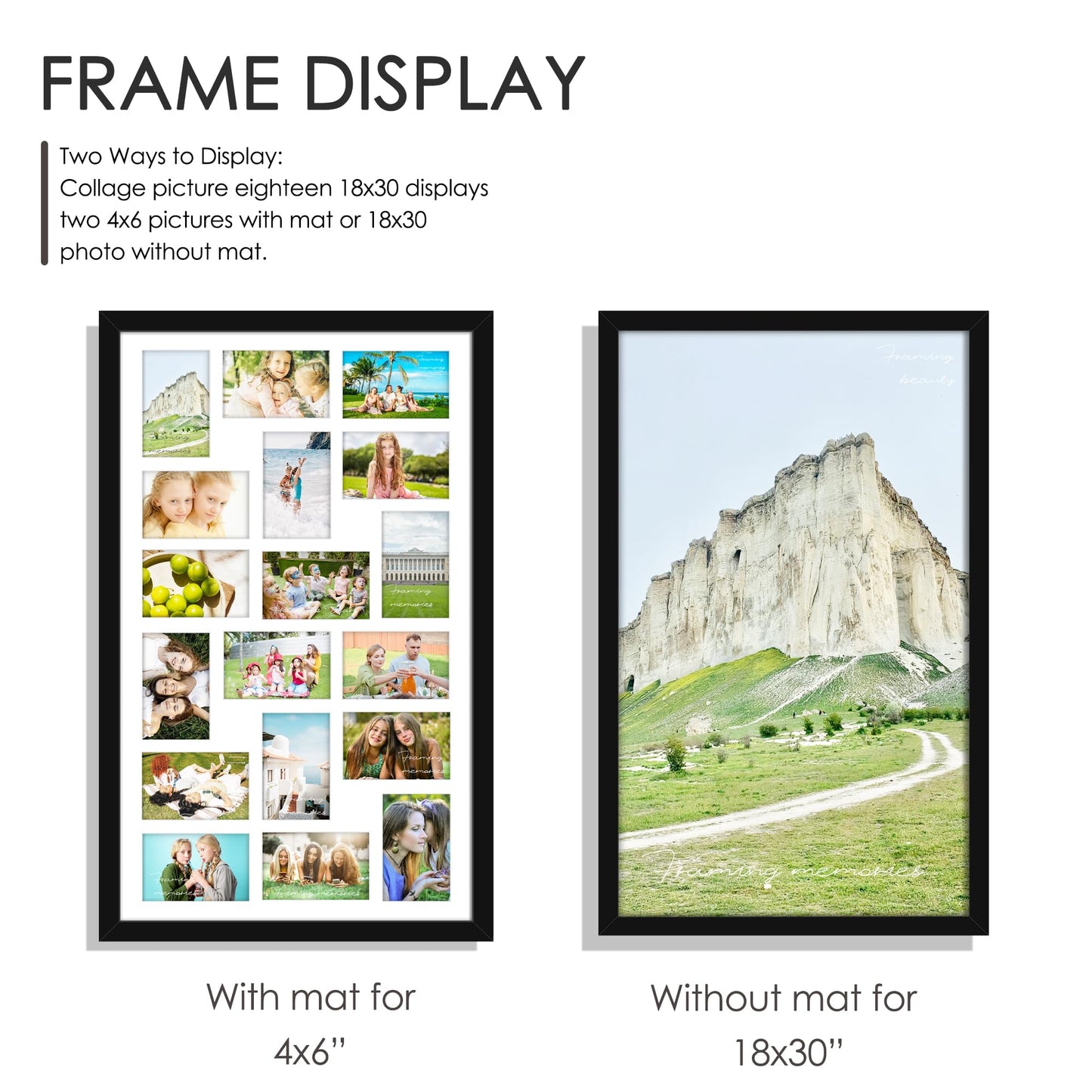 DUENPY 18x30 Picture Frame 4x6 Collage Picture Frame Displays Eighteen 4x6 inch Photos Collage Wall Decor Wall Hanging Black
