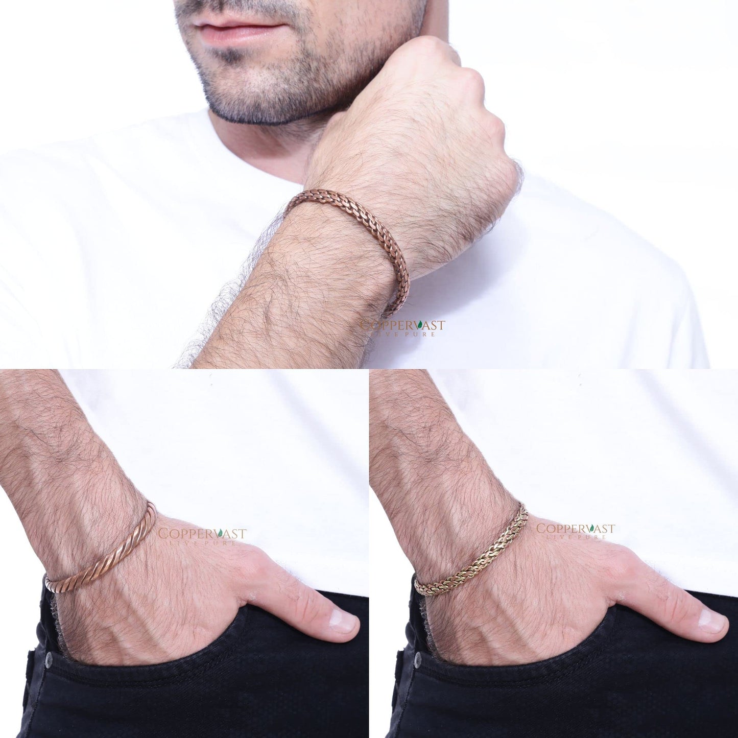 Coppervast Copper Bracelets - Valentine's Day Gift for Men & Women | Set of 3 with Gift Box | Handmade 100% Copper (Twisted) | Magnet Bracelets