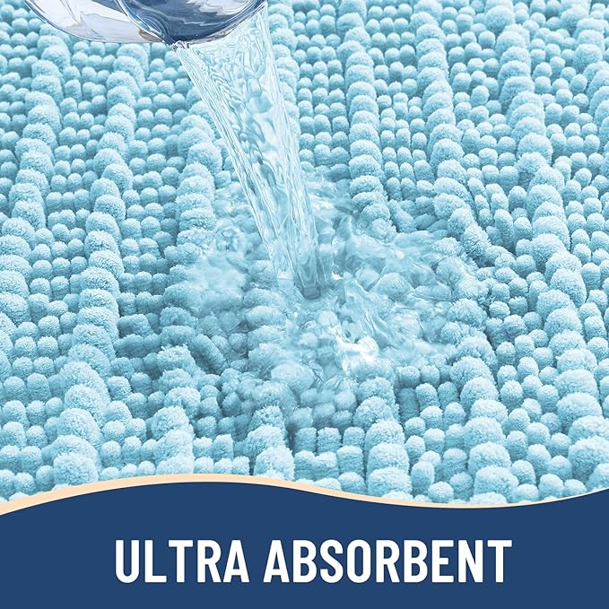 Arotive Luxury Chenille Bathroom Rug Mat, Extra Soft Thick Absorbent Shaggy Bath Rugs, Non-Slip Machine Wash Dry, Plush Bath Mats for Bathroom, Shower and Tub, 40x32, Blue