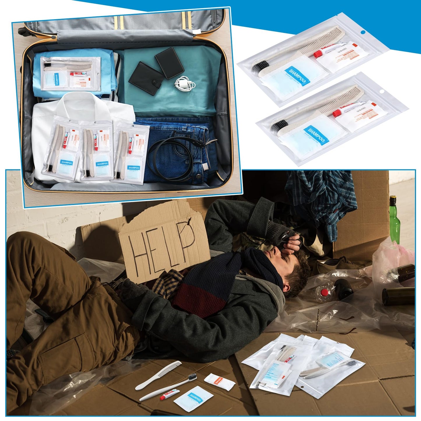 Hushee 48 Sets Personal Hygiene Kit Basic Toiletry Kit Homeless Care Package for Men Women Travel Charity Business Include Shampoo Toothbrush Toothpaste Comb and Bath(White)