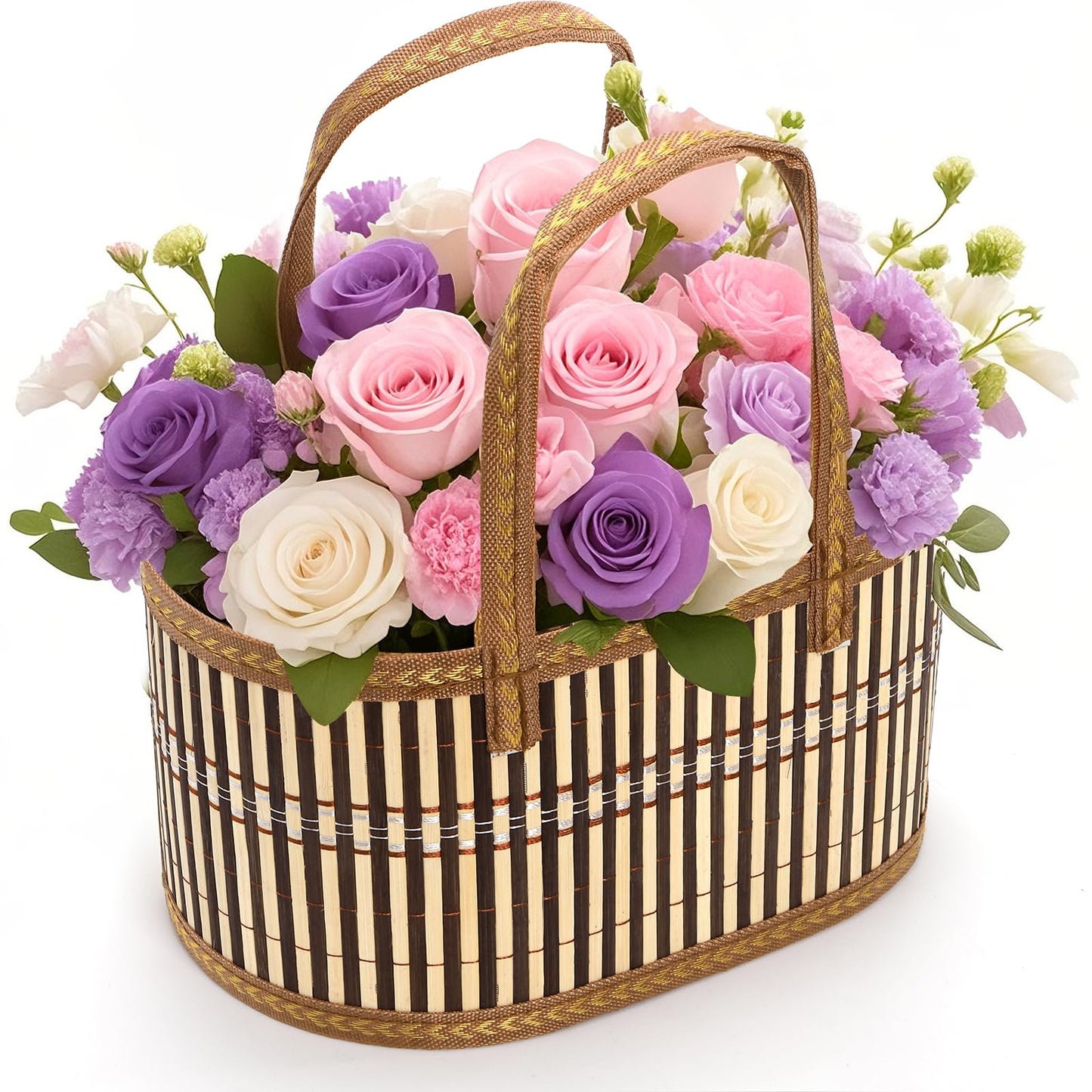 DEAYOU 6 Pack Baskets for Gifts Empty, Sturdy Woven Bamboo Basket with Handles, Large Foldable Gift Baskets Kit To Fill with Wrap Bags Cards Pull Bows for Baby Shower, Housewarming, Birthday, Wedding