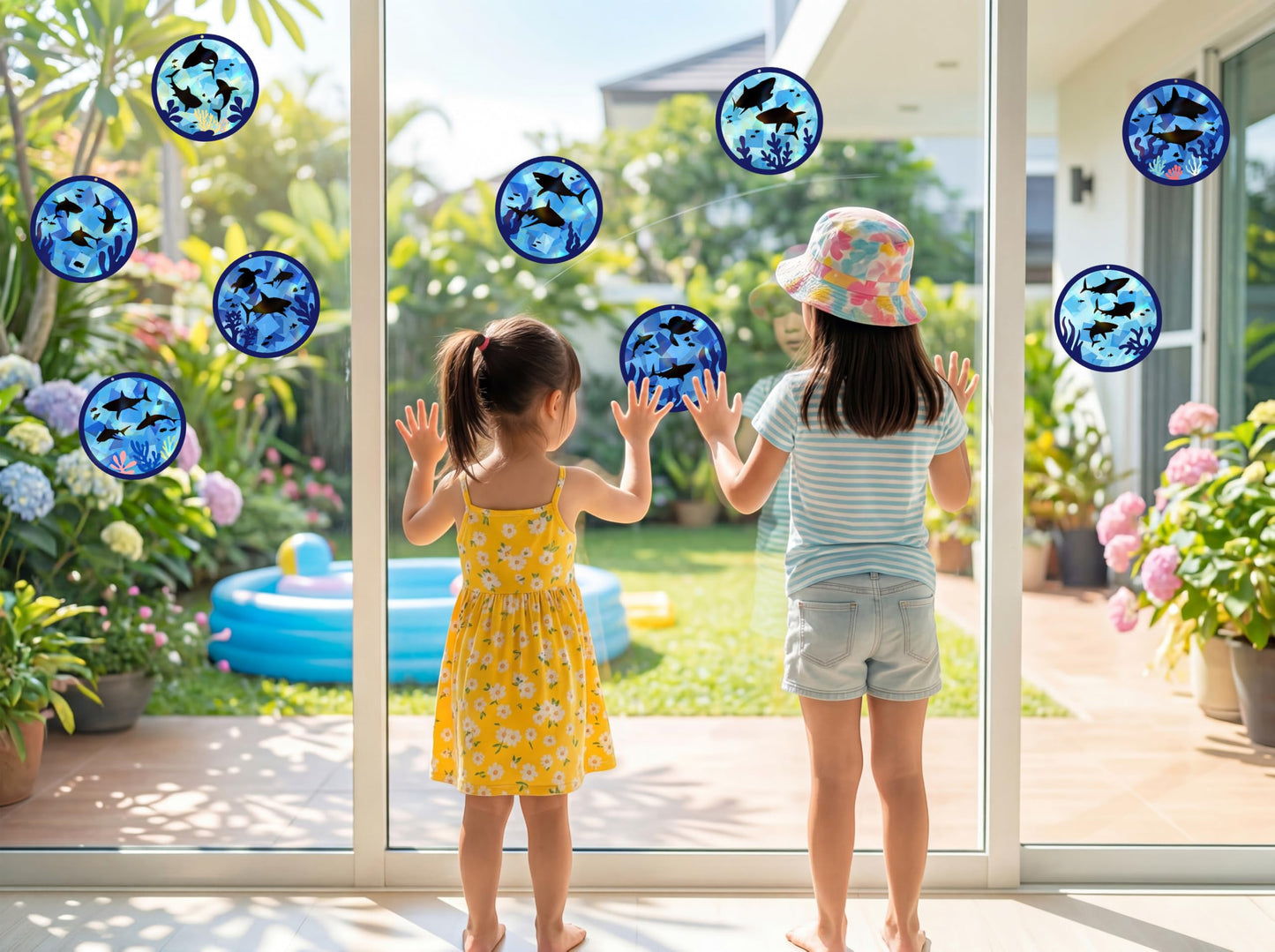 Renbuzhu 48PCS Summer Crafts: Paper Shark Suncatchers DIY Kits, Window Stained Glass Effect Art Supplies