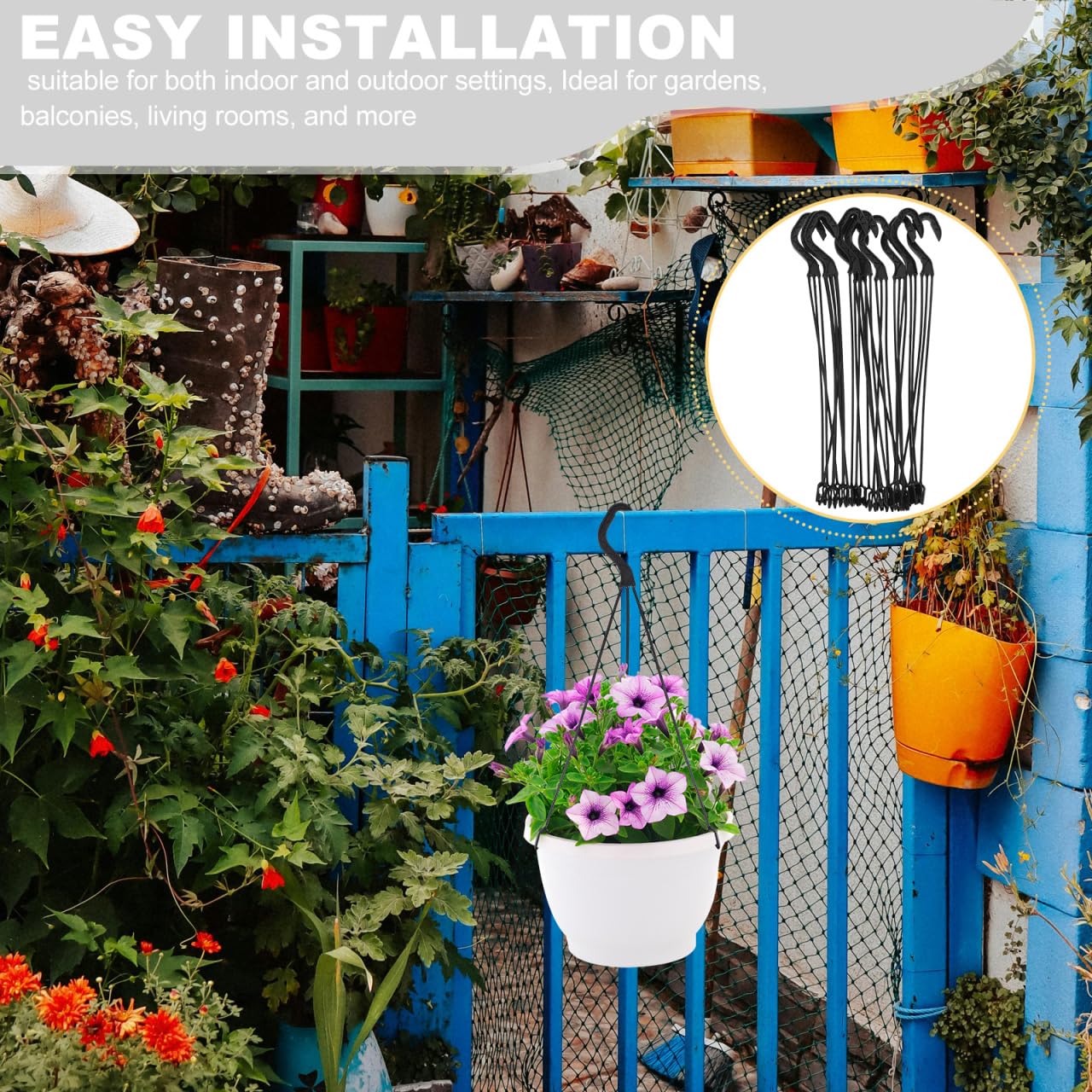 Garneck 10pcs Multi Purpose Hanging Hooks for Indoor Plants and Outdoor Lighting Plastic Flower Pot Holders for Garden Balcony and Living Decor