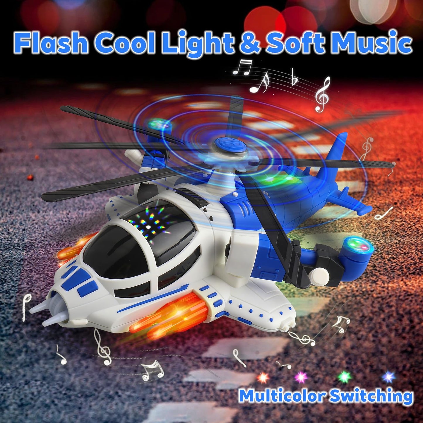 victob Light-Up Helicopter Toy for Toddlers, 360° Rotating Airplane Toy with Music and Bump & Go, Birthday Gift for Boys Ages 3-5 (Blue)