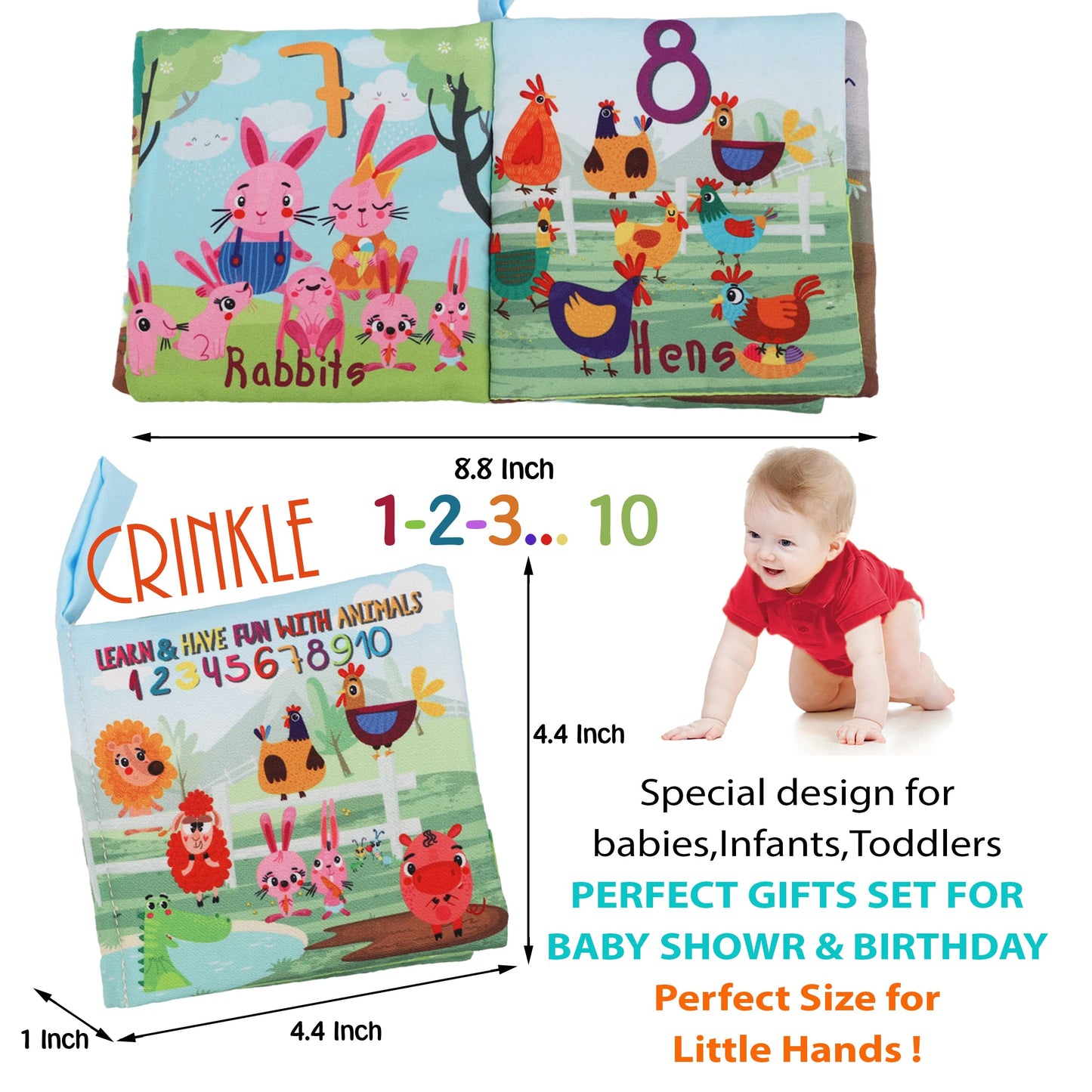 bebe mondo Fish Baby Crinkle Books with 6 PCs Educational Learning Toys for Newborn Babies Infants 0-6, 6-12 and 12-18 Months 1-2 Year Old