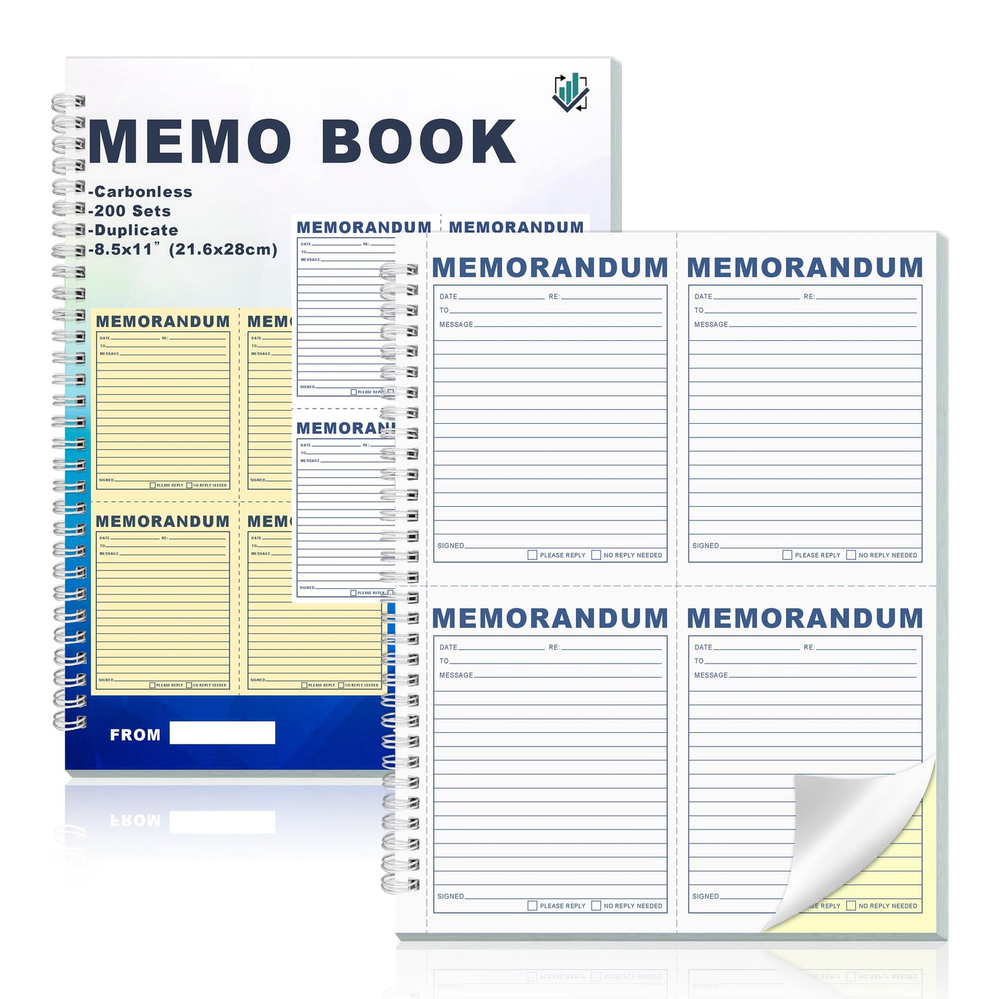 LKTHSEEK Memorandum Forms Book 200 Sets Carbonless 2-Part Duplicate Memo Book 8.5x11 Inches Spiral Bound With Tear Off Line Suitable For Office Or School