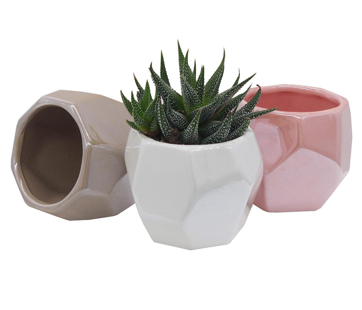Admired By Nature Mini Pot Planters 3 Inch Ceramic Geometric Design Succulent Plant Pots, Set of 3