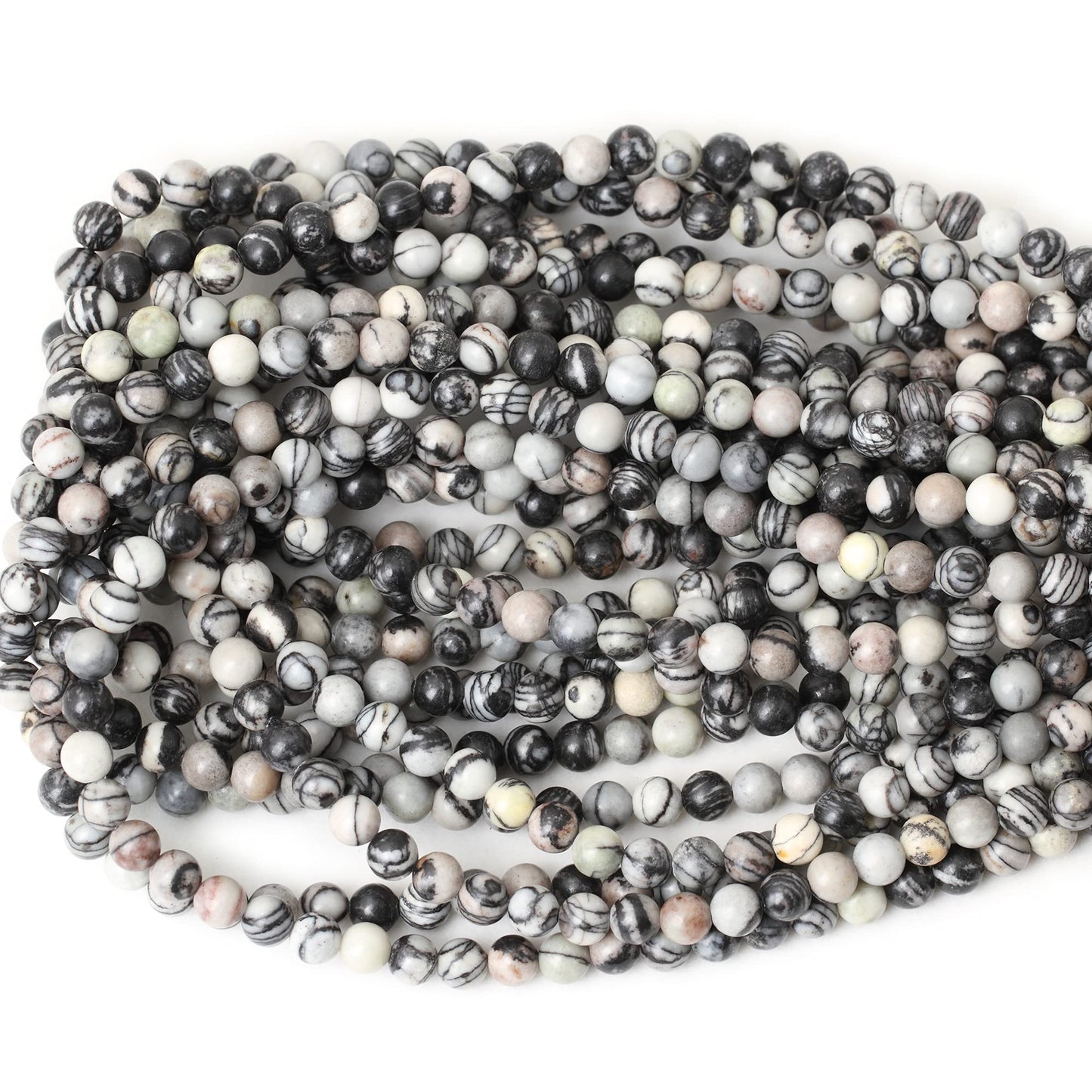 CHEAVIAN 60PCS 6mm Natural Black Network Zebra Stone Round Loose Beads for Jewelry Making DIY Bracelet Necklace Materials 1 Strand 15"