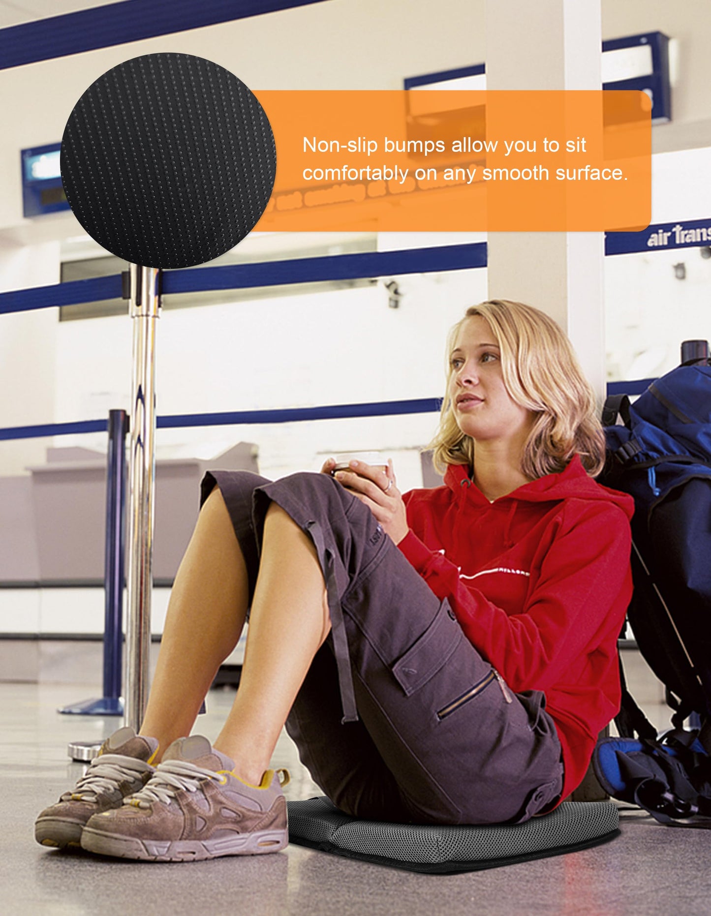 FASTMOMENT Airplane Seat Cushion Portable Travel Cushion for Comfort Foldable Stadium Pad with Breathable Fabric Seat Pad Perfect for Long Flights, Office, Camping, Bleacher (Standard Size - 15.7'')