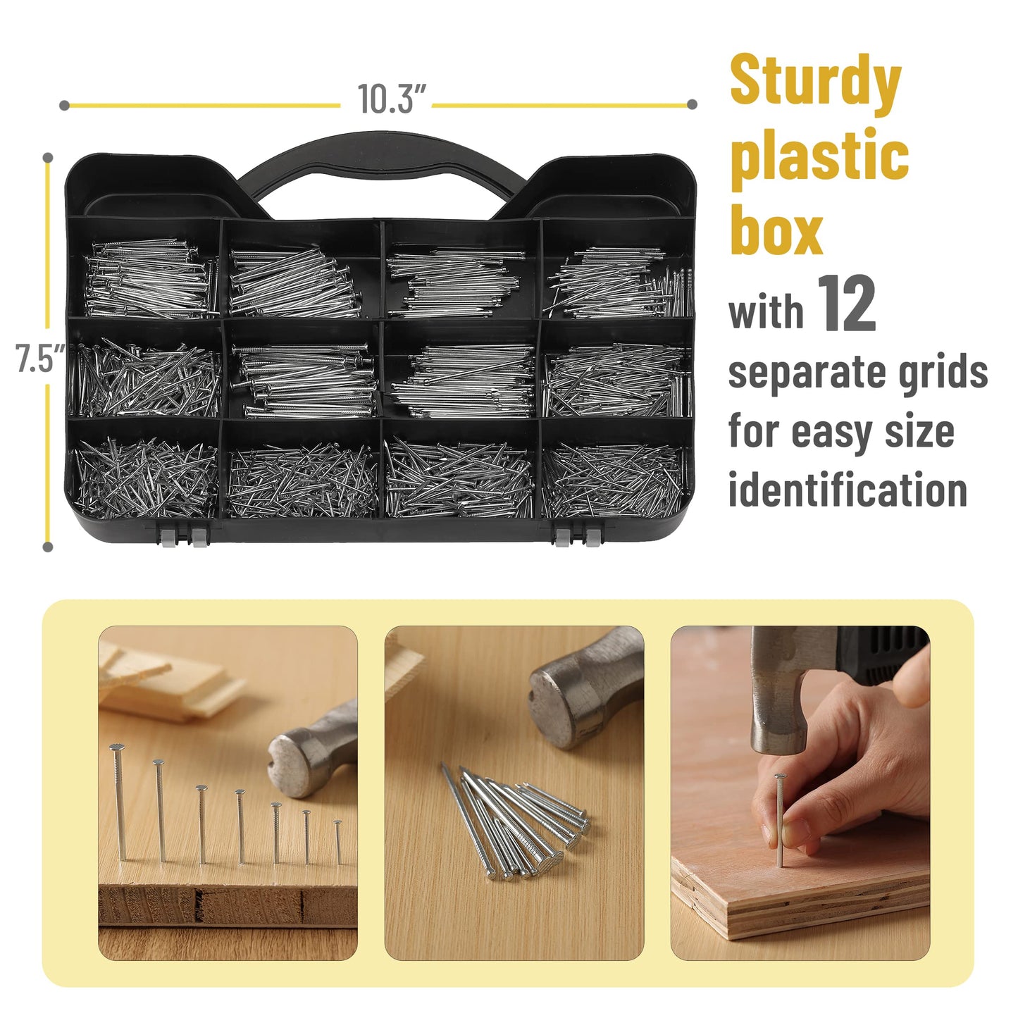 Mr. Pen- Nail Assortment Kit, 1500 Pcs, Assorted 12 Sizes Brad Head and Flat Head Nails, Small Nails for Hanging Pictures Bulk
