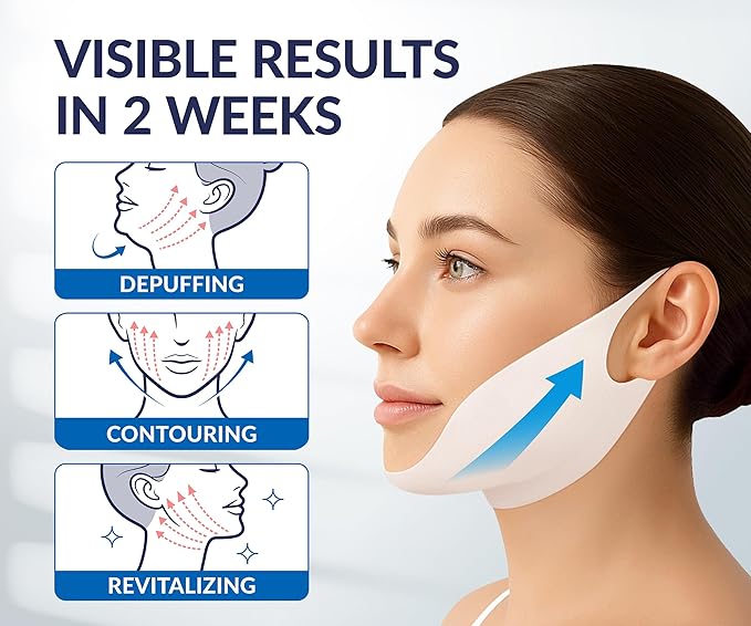 STYLIA V Line Lifting Collagen Mask - Lift, Firm & Contour Jawline - Tightening Double Chin Strap with Hyaluronic Acid & Aloe - Neck Lift & Face Tightening Mask - Jawline Shaper Face Lift Tape (10PC)