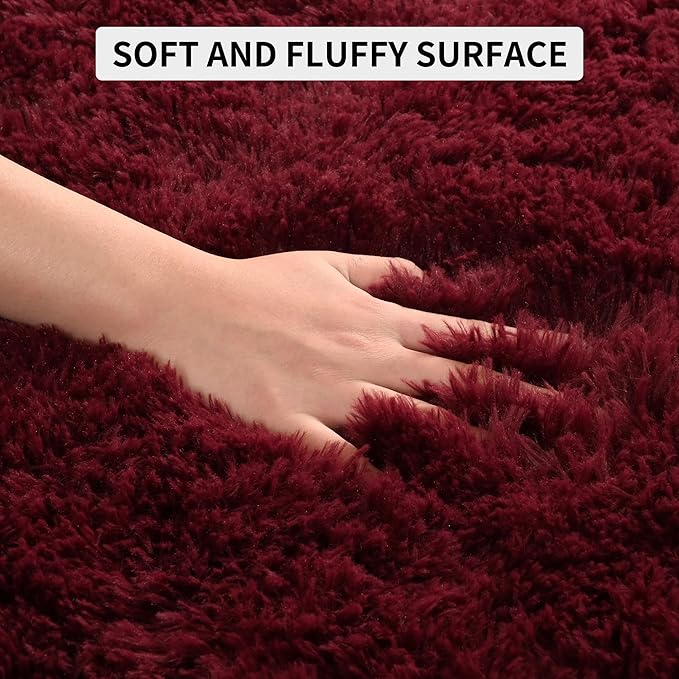 Tepook Area Rugs 9x12 for Living Room, Super Soft Fluffy Rugs for Bedroom, Modern Shaggy Rug Fuzzy Carpets for Kids, Plush Indoor Nursery Home Decor Rug with Non-Slip Bottom, Burgundy Red