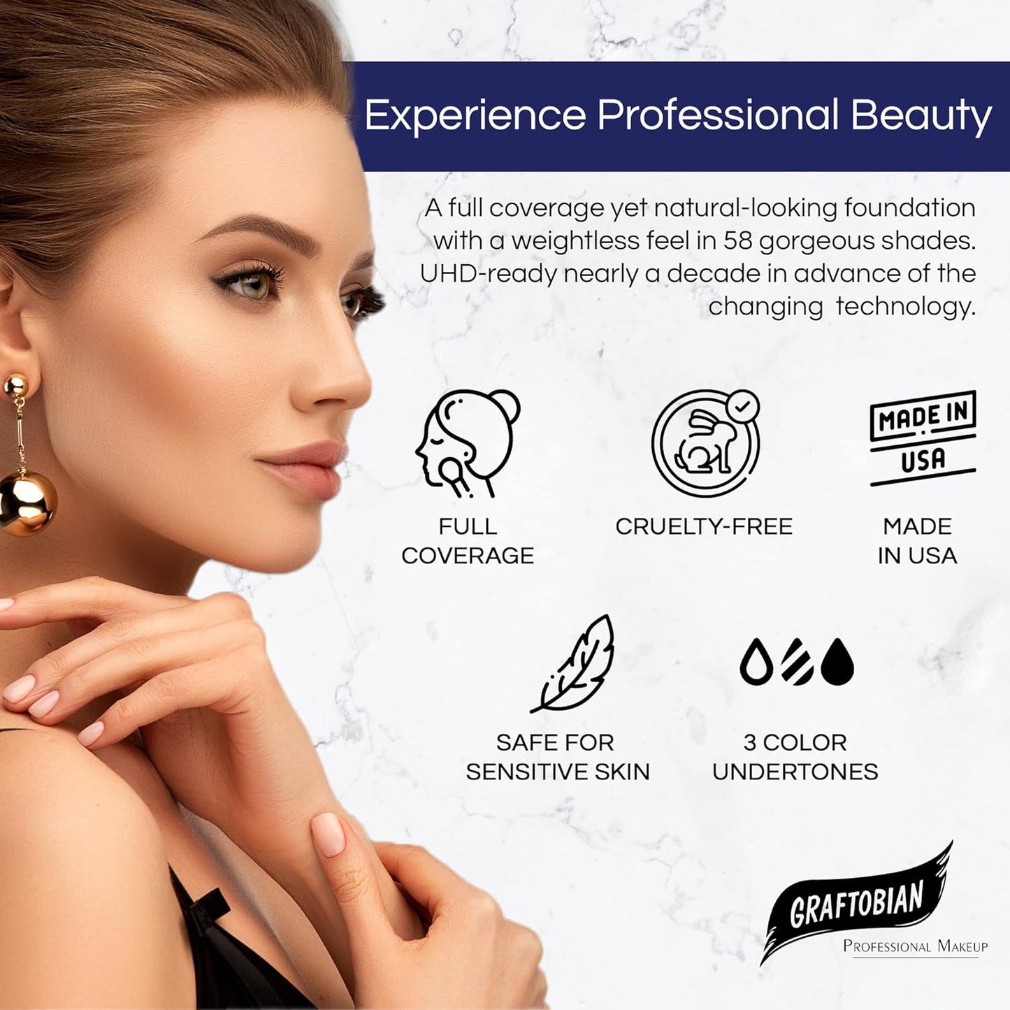Graftobian HD Glamour Crème Foundation 1/2oz, Weightless Full Coverage Makeup, 65 Inclusive Shades, For All Skin Types, Natural or Full-Glam Looks, For Professionals and Beginners, Winter Wheat