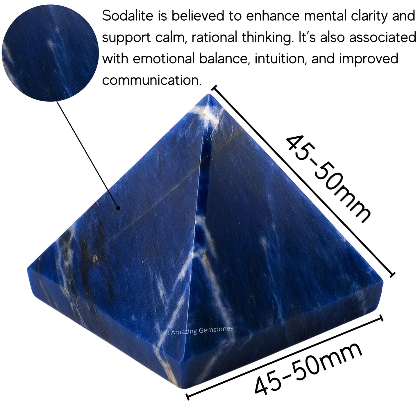 Amazing Gemstone Sodalite Pyramid Crystal Healing Stones - 2" Great Pyramid Figurine of Natural Stone Pyramid for Meditation, Reiki, Chakra Balancing and Crystal Pyramids Grid