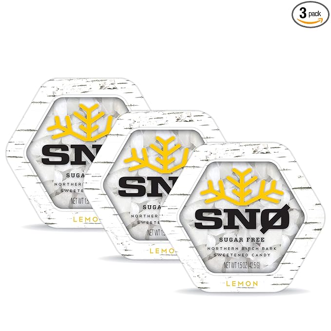 Lemon KETO Xylitol Candy Chips (3-Pack)- SNØ 1.5 oz - Sugar-Free Candy With Only 2 Ingredients | Low Carbs, Diabetic-Friendly, Non-GMO, Vegan, GF & Kosher | Purest candy in the world!