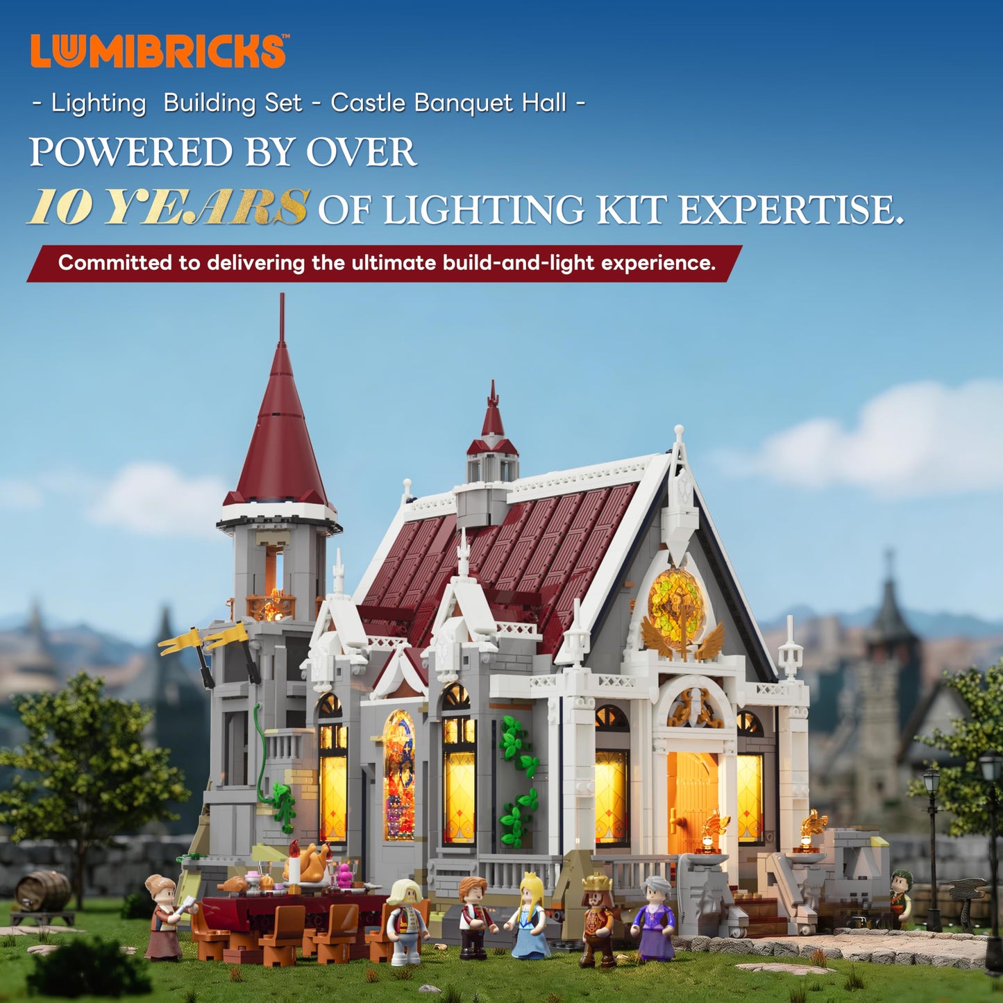 Lumibricks Medieval Castle Banquet Hall Lighting Building Bricks Set - Middle Ages City Town Modular Collection Display Kit with Minifigures 3232 Pcs for Adults & Teens