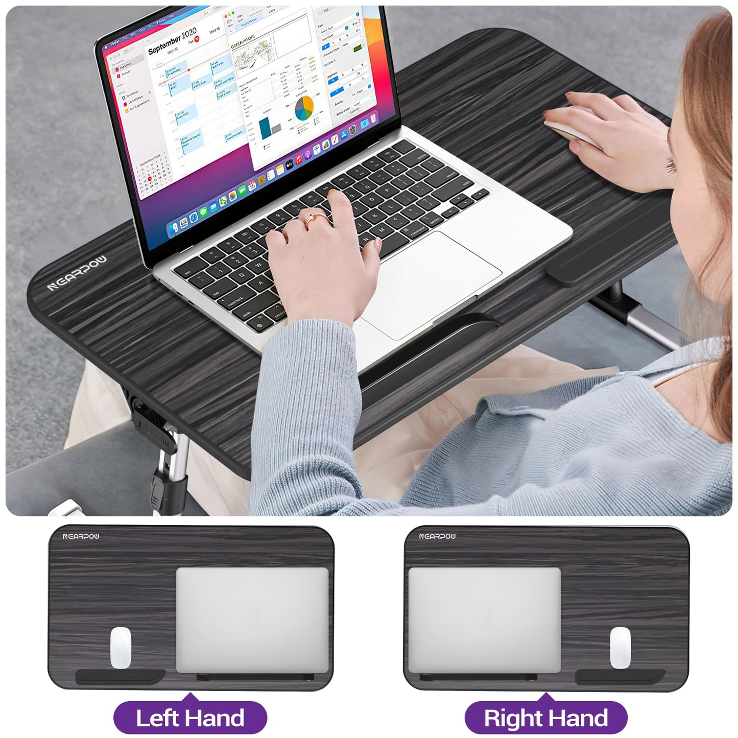 Laptop Bed Tray Table, Nearpow (Larger Size) Adjustable Laptop Bed Stand, Portable Standing Table with Foldable Legs, Foldable Lap Tablet Table for Sofa Couch Floor - Large Size