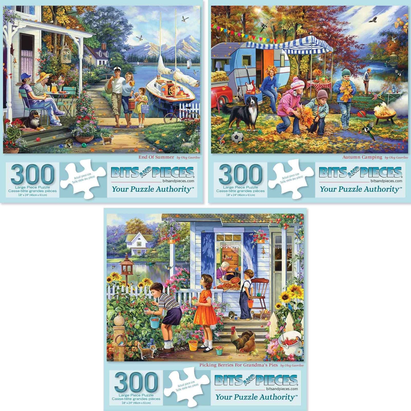 Bits and Pieces - Value Set of Three (3) - 300 Piece Jigsaw Puzzles for Adults - 300 pc Family Spring Vacation Large Piece Jigsaws by Artist Oleg Gavrilov - 18" x 24"