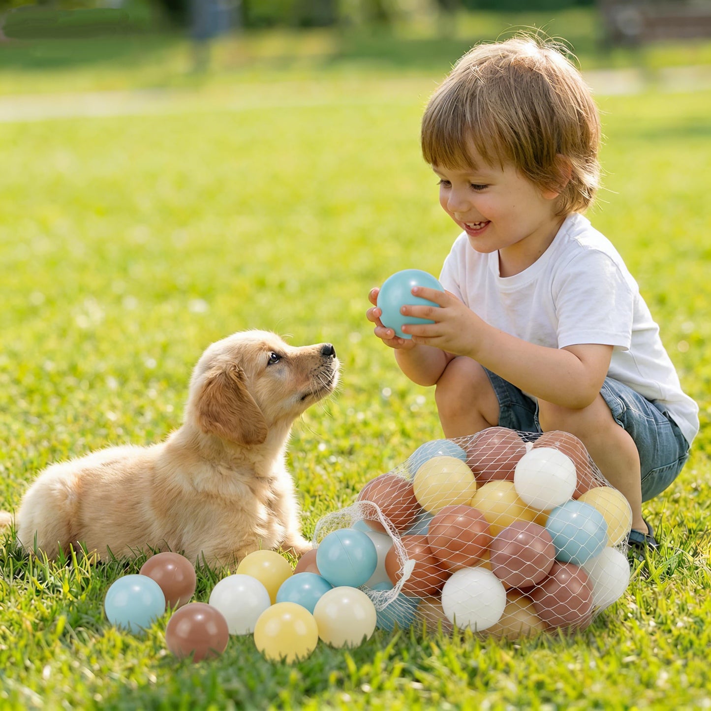 Glispaire 100 PCS Ball Pit Balls, 2.15", Milk White/Milk Yellow/Light Grayish Blue/Coffee, Phthalate/BPA-Free, Non-Toxic Crush-Proof Sensory Balls for Kids