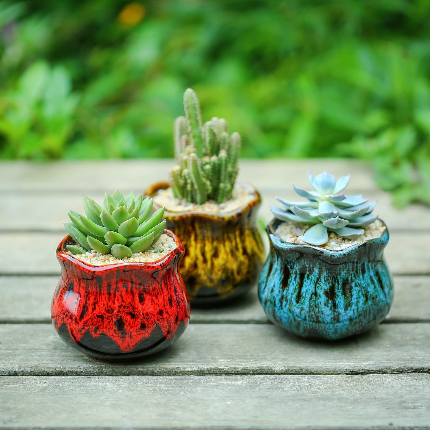 Fulloog Cute Ceramic Succulent Planters, Garden Pots with Drainage and Attached Saucer, Set of 6 - Plants Not Included