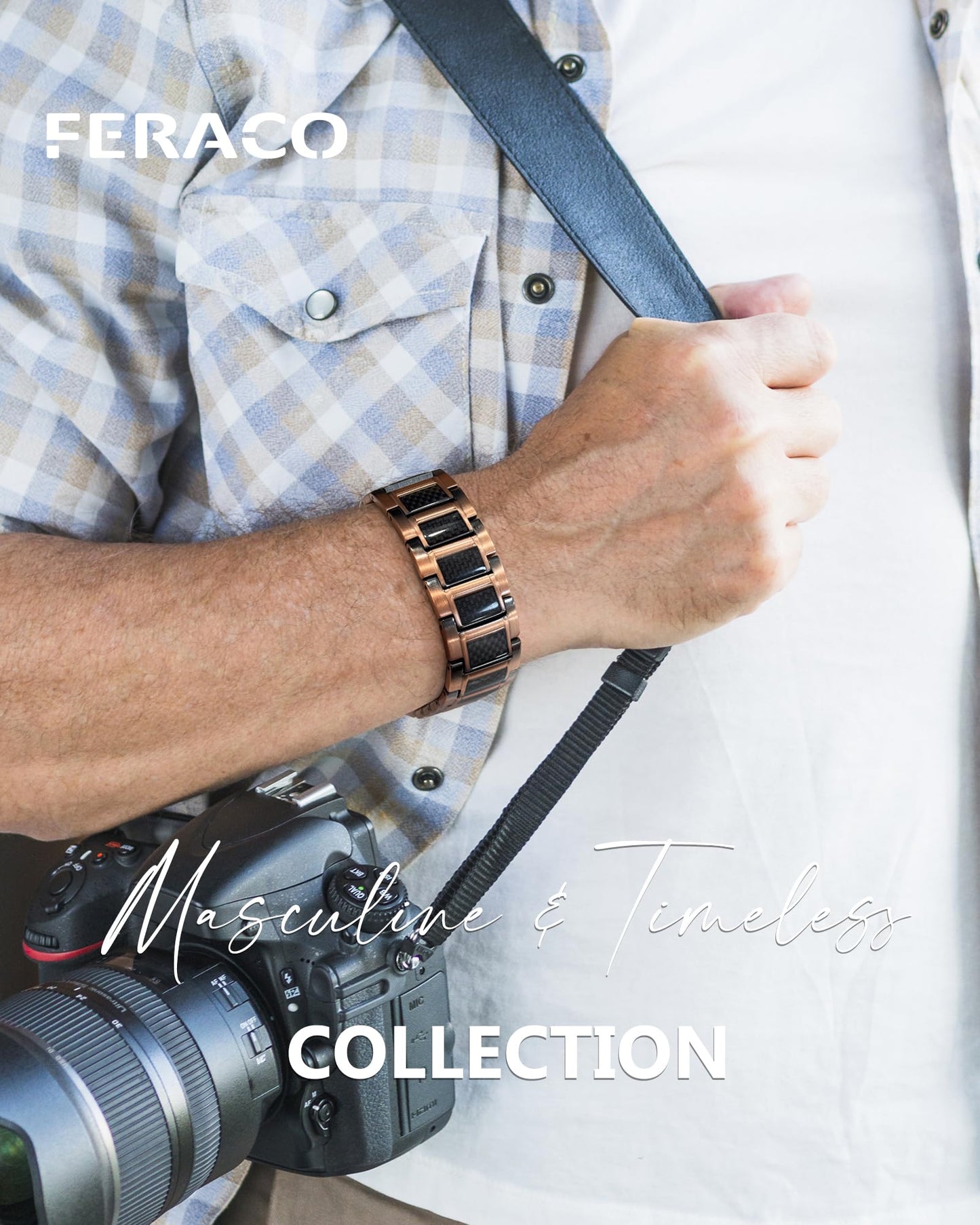 Feraco Copper Bracelet for Men 3X Strength,Magnetic Therapy Bracelet Copper Jewelry with 3800 Gauss Magnets,Cooper Bracelet for Man,Premium Fold-Over Clasp