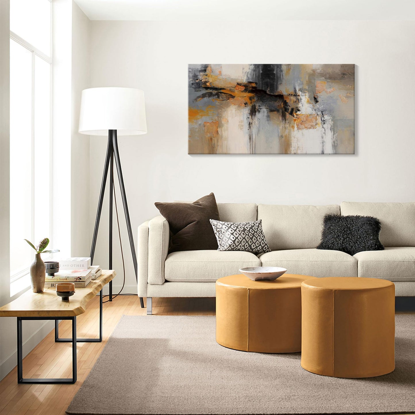 Abstract Wall Art - Large Canvas Wall Art for Living Room, Bedroom, Office - Framed Modern Wall Decor in Gray and Yellow - Artwork Paintings & Pictures