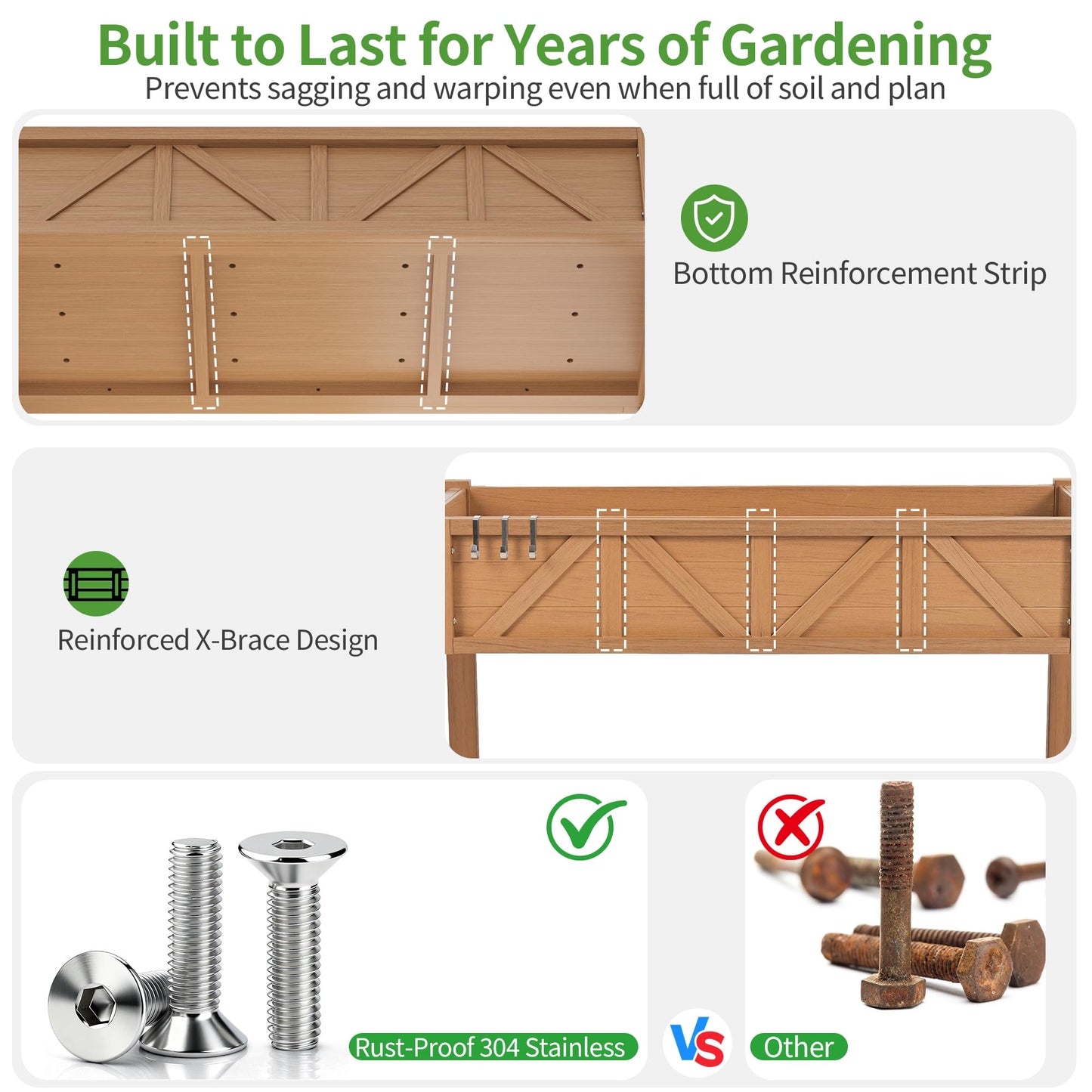 HIPS All-Weather Raised Garden Bed with Legs,47.2"L x 17.3"W x 29.7"H Large Elevated Planter Box with Wheels & Handle,Raised Bed Planters with 3 Hooks & Non-Woven Liner for Vegetables Flower Herb