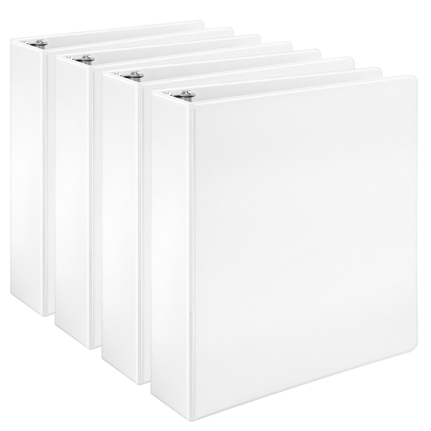 Amazon Basics 3 Ring Binders, 2 Inch, D-Ring Organizer for School, Home Office, White, 4 Pack