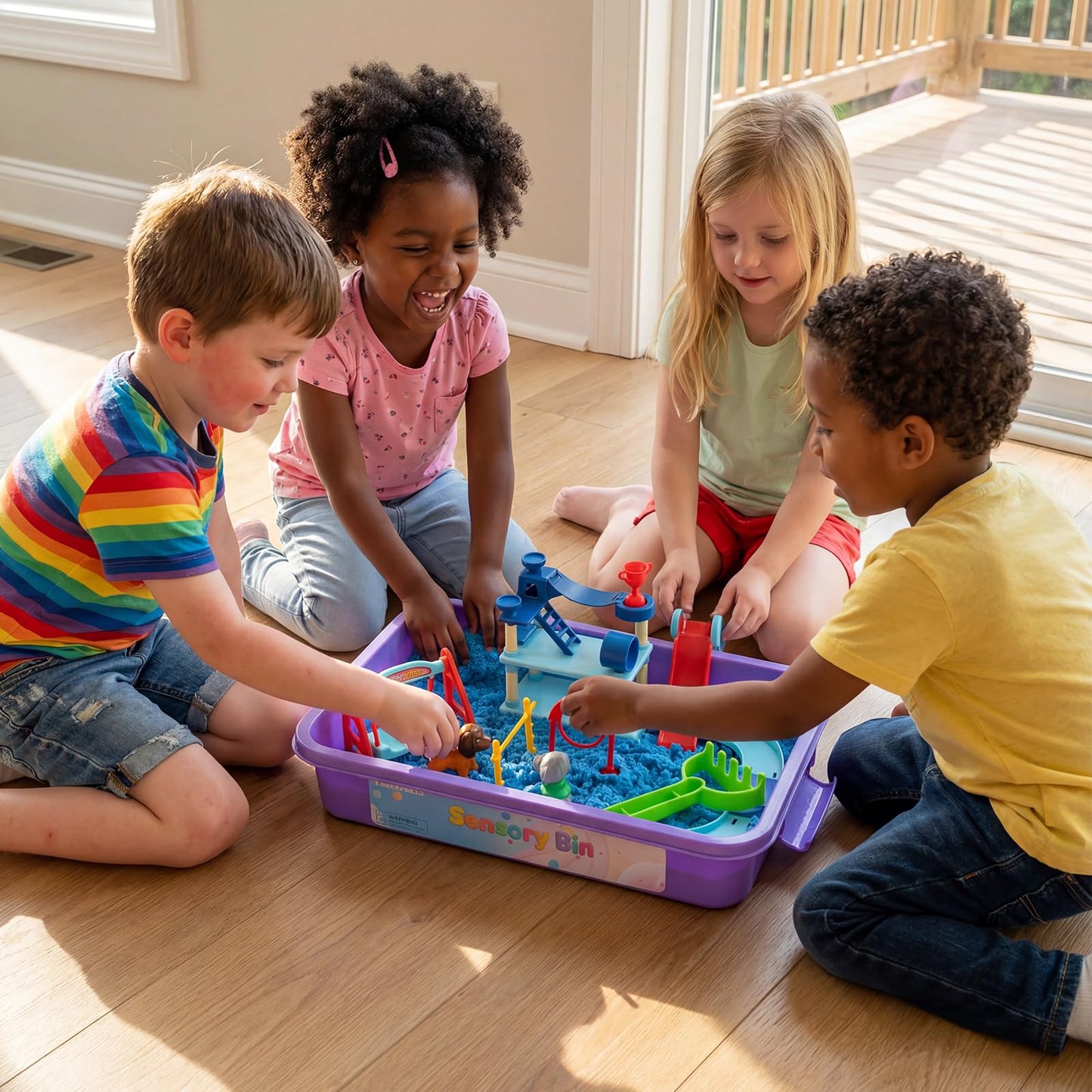 PreTrans Pet Track Set, Pet Sensory Bin for Kids, All-in-One Animal Sensory Sand Kit with Dog Playset & Tools