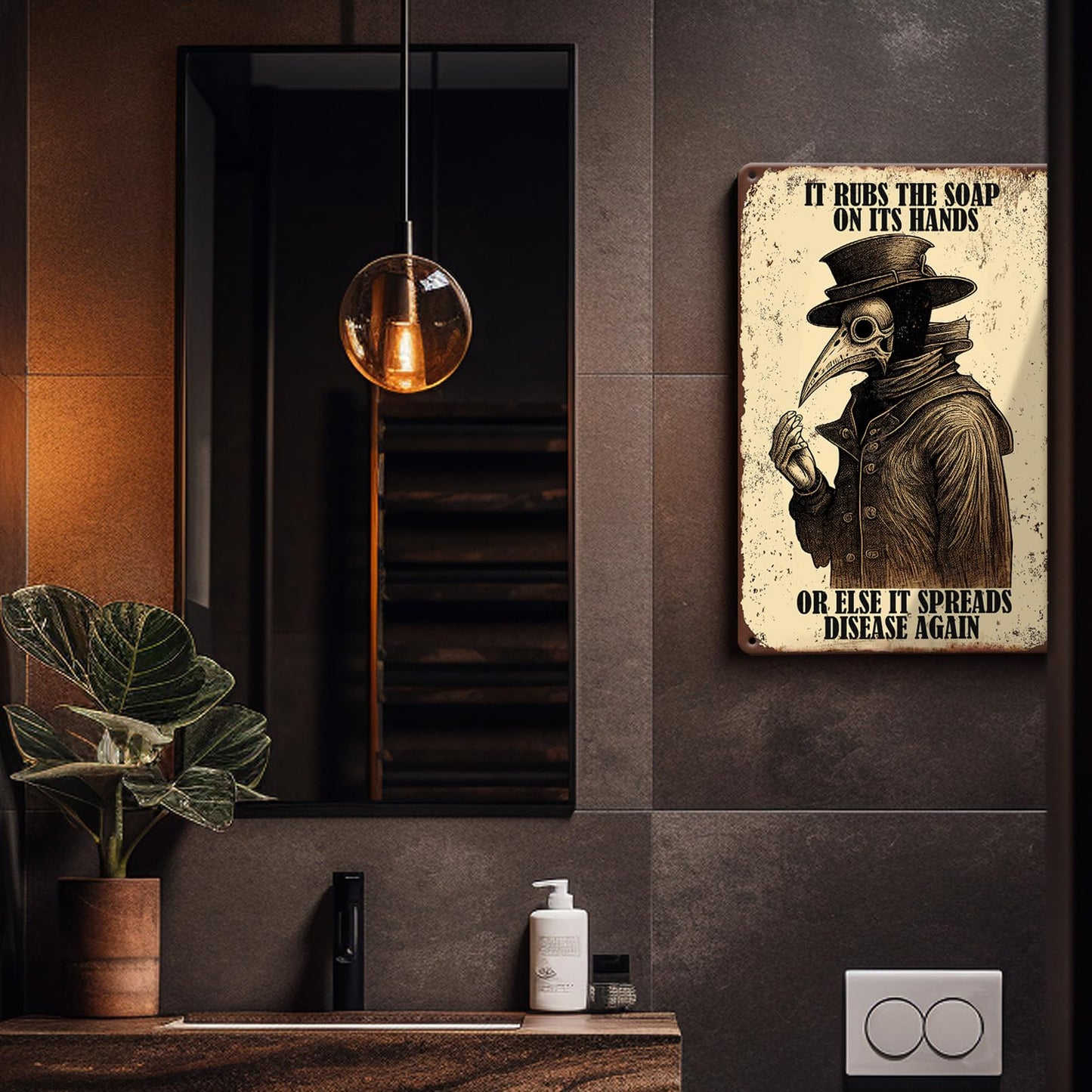 Gothic Bathroom Decor Retro Wall Art Signs, Funny Wash Your Hands Plague Bathroom Décor, Metal Tin Signs 8x12 Inch.