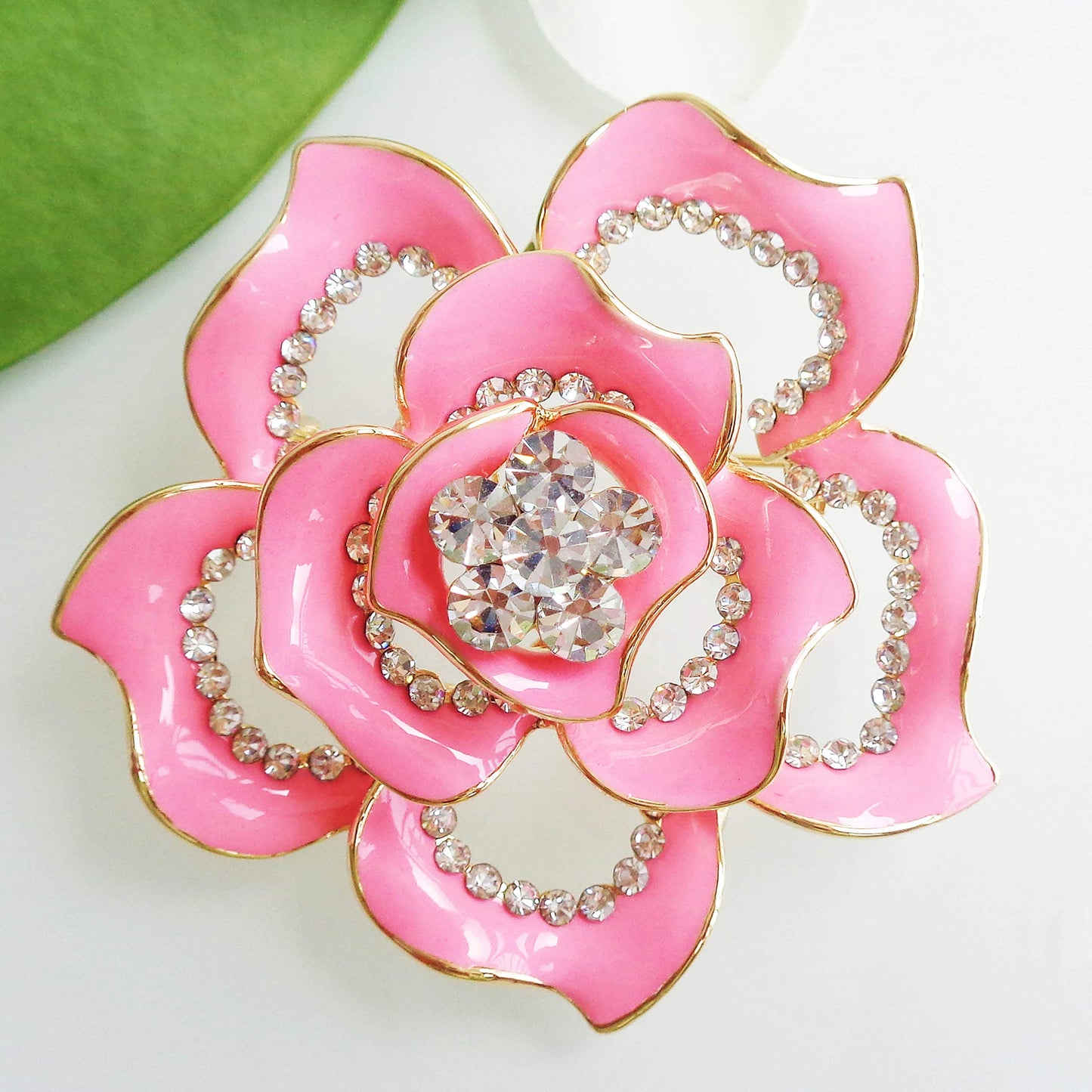 Navachi 18k Gold Plated Crystal Pink Enamel Rose Flower Az7197b Brooch pins