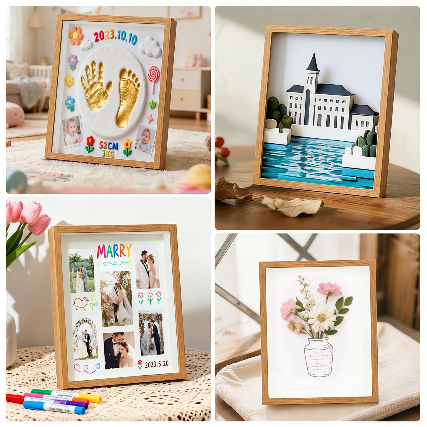 8x10 Shadow Box Frame Display Case for Baby Keepsakes, Wedding Photos, Sports Tickets, Dried Flowers, Crafts Memorabilia Wall Decor(8×10，Natural
