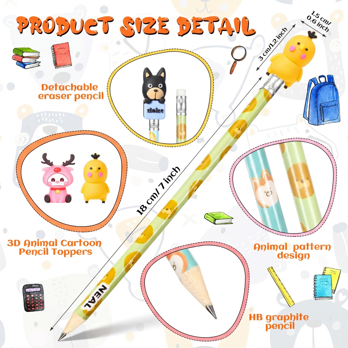 Ireer 60 Pcs Scented Pencils for Kids Animal Fruit Fun Smelly Pencils Bulk HB Graphite with 60 Pcs Cute Cartoon Toppers Gift for School Office Classroom Party Reward Supplies(Cute Style)