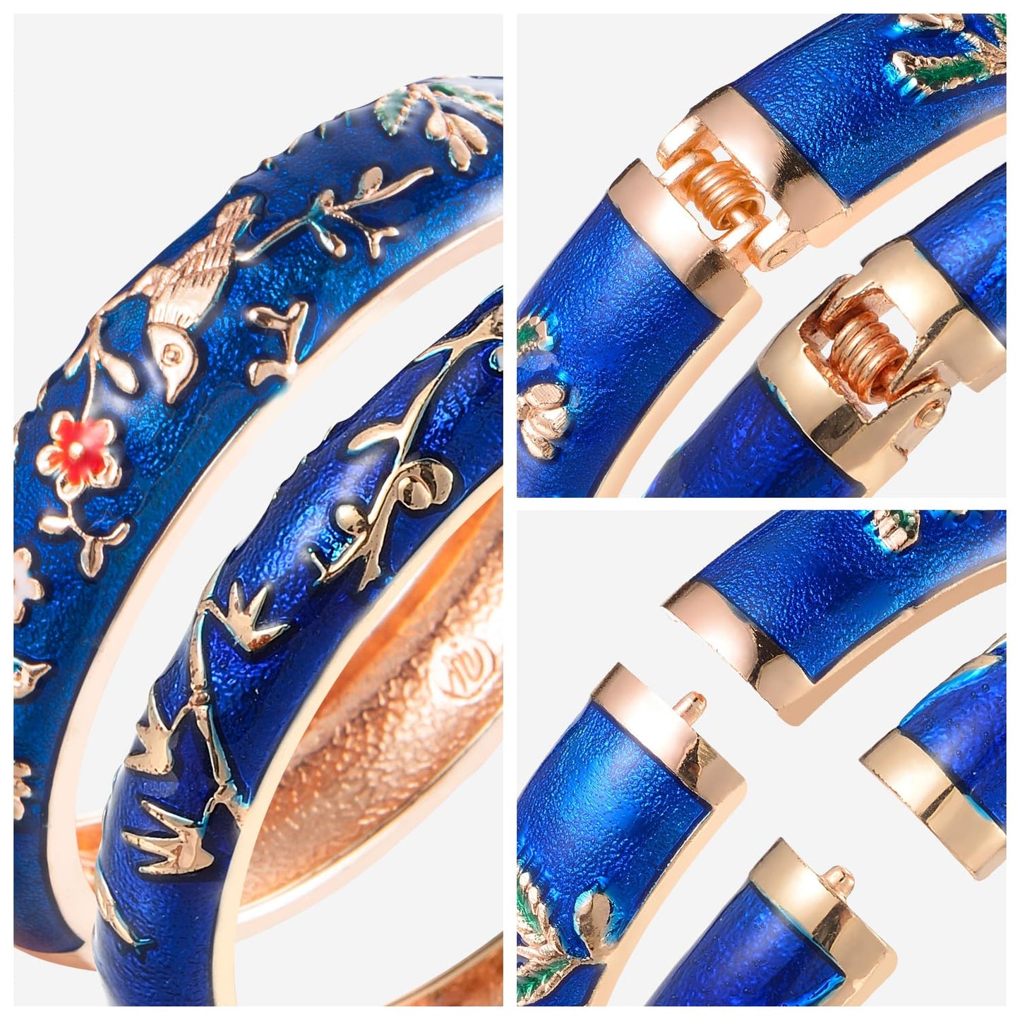 UJOY Colors Handcraft Jewelry Cloisonne Bracelet Enamel Bird Spring Hinged Womens Bangles Gifts Box 55C49-55A117 Navy Blue