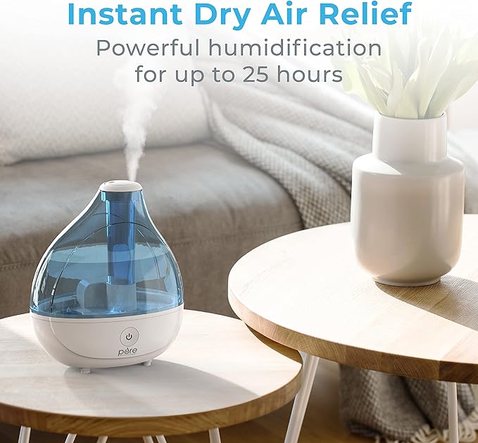 Pure Enrichment MistAire Ultrasonic Cool Mist Humidifier - Quiet Air Humidifier for Bedroom, Nursery, Office, & Indoor Plants - Lasts Up To 25 Hours