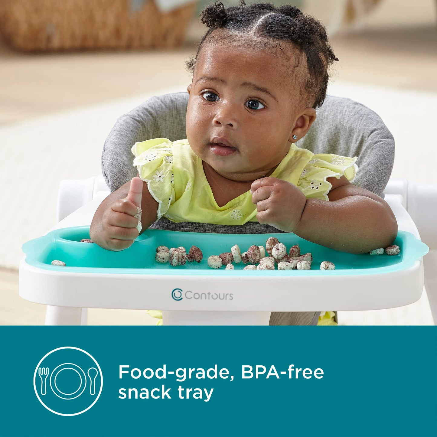 Contours Graze 2-in-1 Foldable Infant and Baby Push Walker, Seated or Walk-Behind Design, Removable and Washable Seat Pad and Snack Tray, Height Adjustable Seat Pad, Wide and Sturdy Frame - Gray/Teal