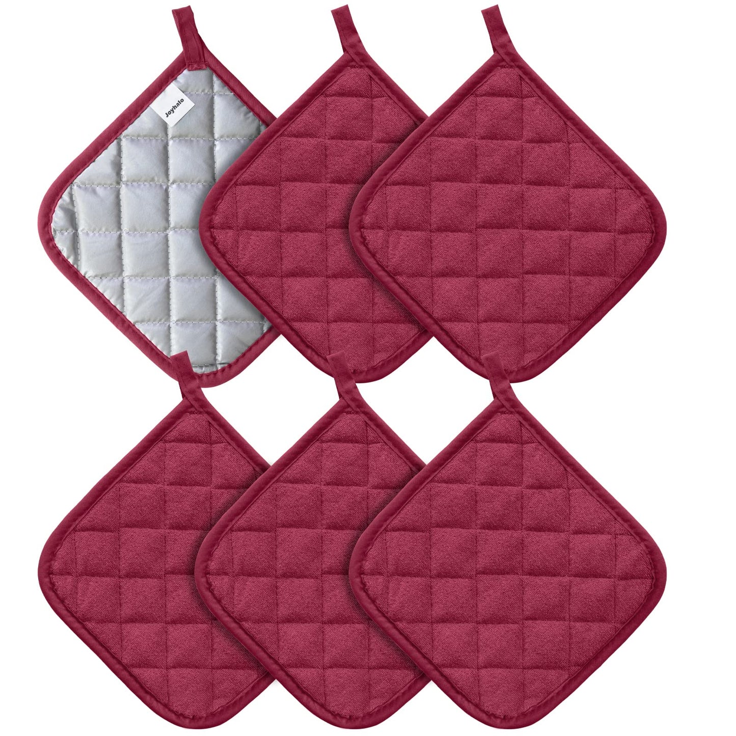 Joyhalo 6 Pack Pot Holders for Kitchen,Cotton Oven Holder with Great Heat Resistance,Non Slip Hot Pads for Kitchen Clearance,Dark Red